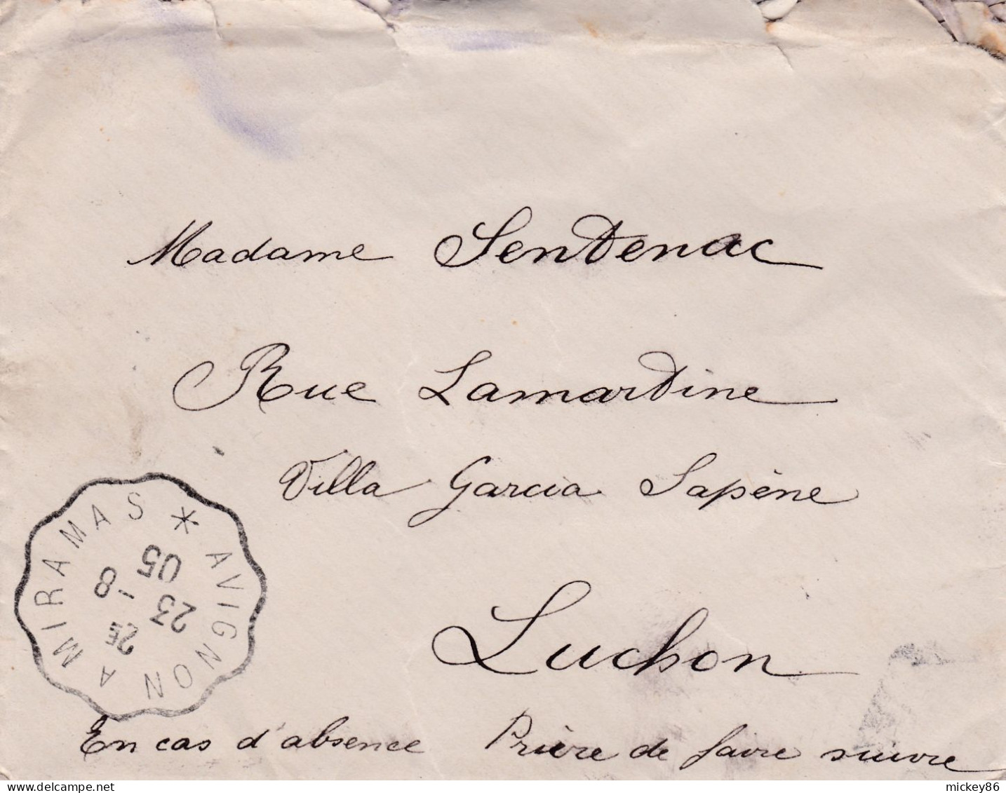 1905--Lettre Destinée à LUCHON-31--cachet Convoyeur" AVIGNON à MIRAMAS'.type Semeuse Lignée Au Verso - 1877-1920: Periodo Semi Moderno