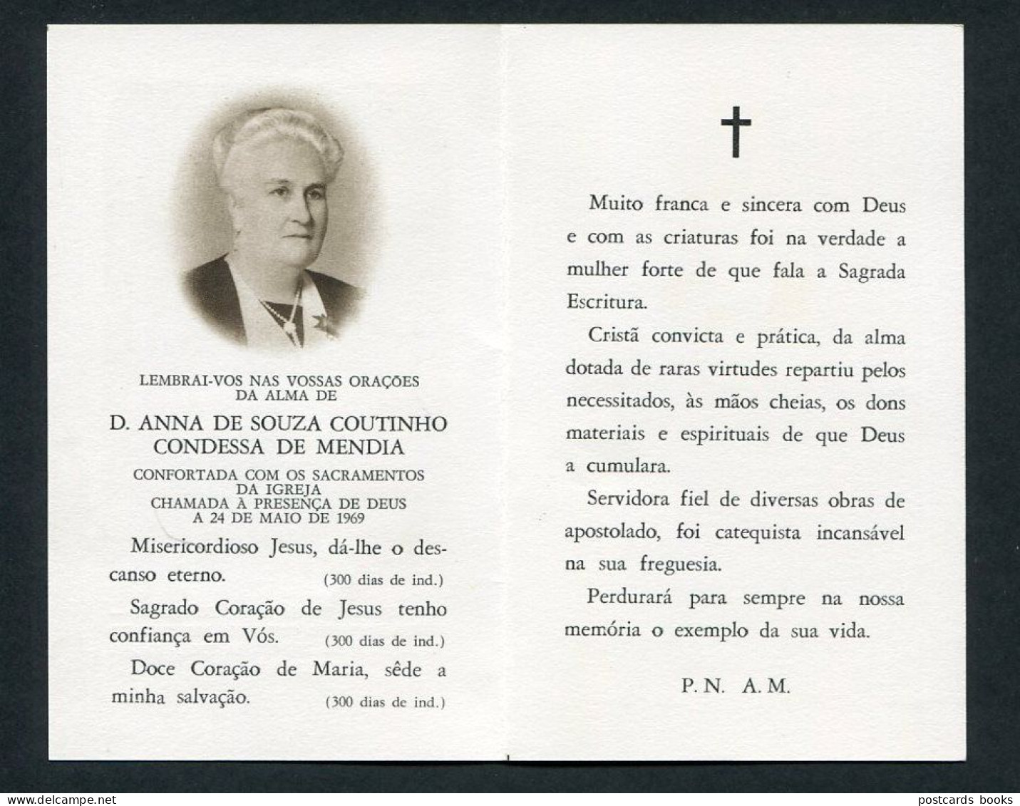 Cartão Memória Anna De Souza Coutinho (Ana De Sousa Coutinho) CONDESSA De MENDIA, Natural De Santarem PORTUGAL 1959 - Obituary Notices