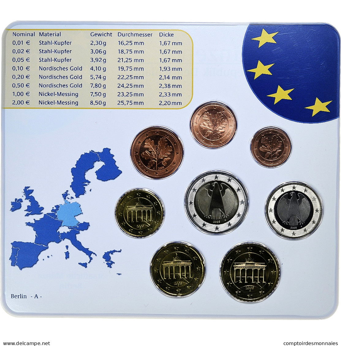 République Fédérale Allemande, Set 1 Ct. - 2 Euro, FDC, Coin Card, 2005 - Germania