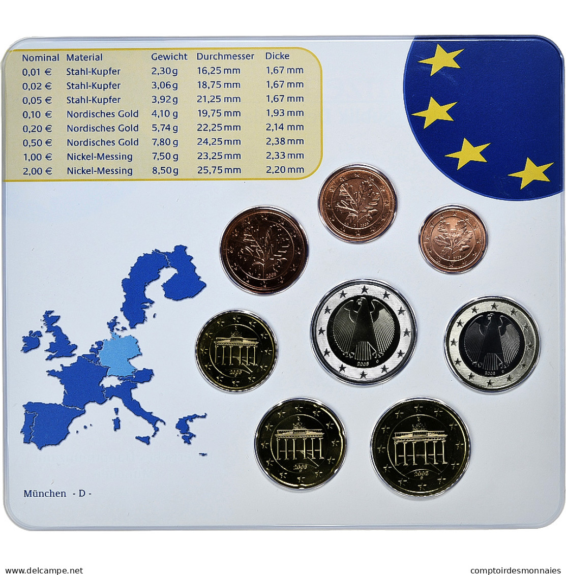 République Fédérale Allemande, Set 1 Ct. - 2 Euro, FDC, Coin Card, 2005 - Allemagne