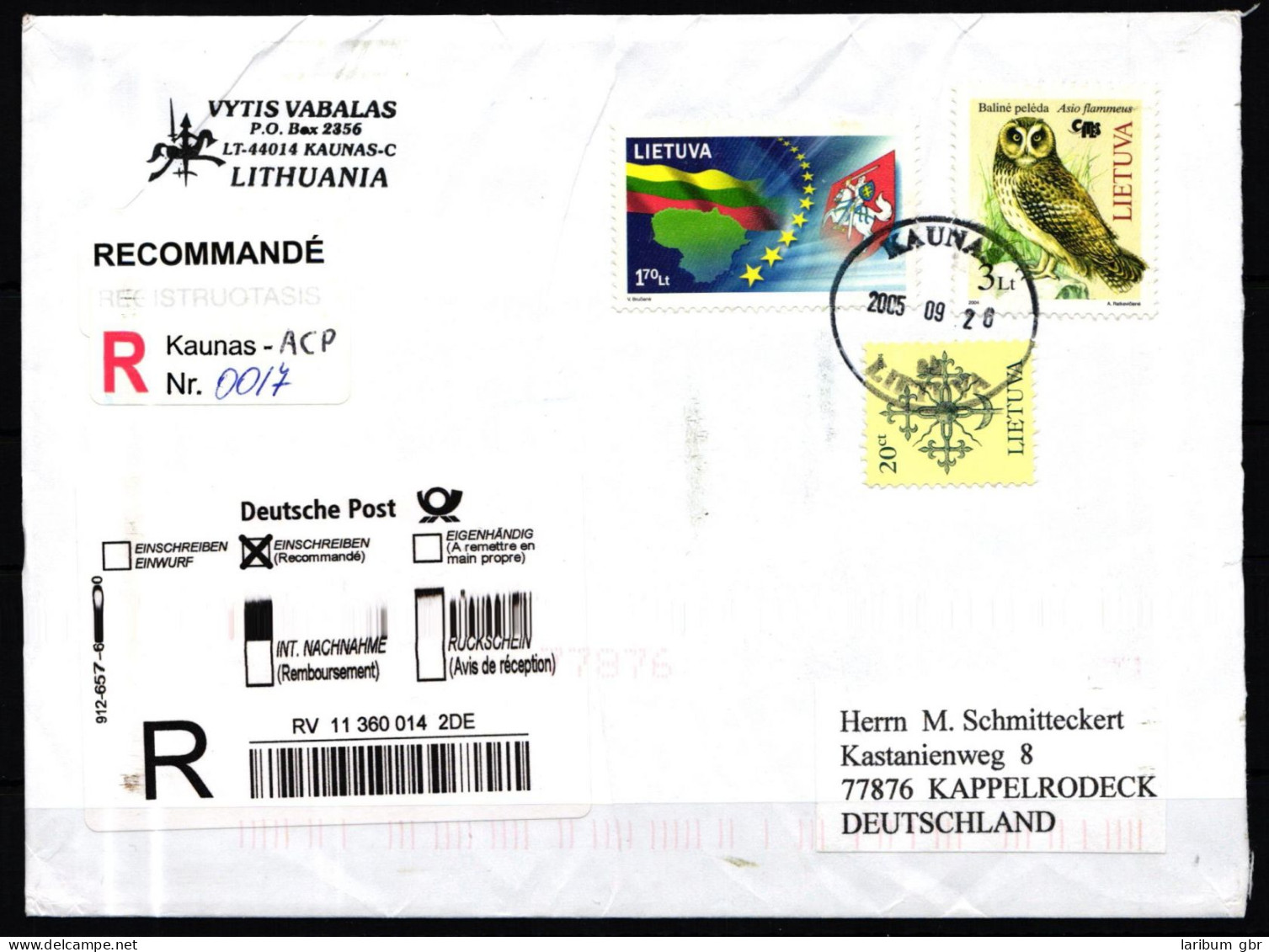 Litauen 858 Gestempelt Auf Brief, Eulen #KJ235 - Lithuania