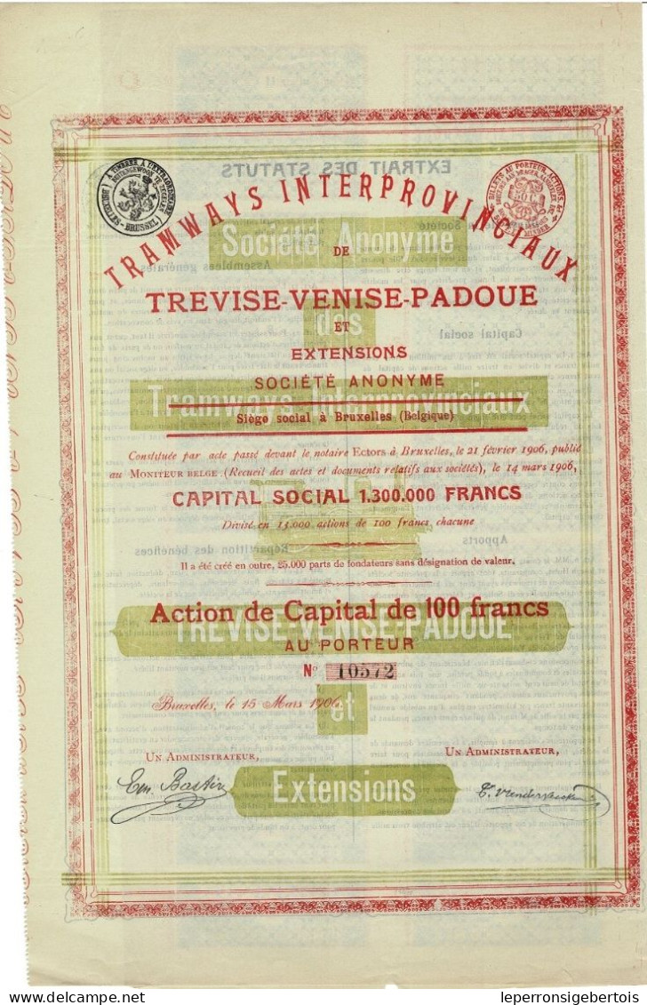 Titre De 1906 - Tramways Interprovinciaux De Trévise - Venise - Padoue Et Extensions - Déco - Ferrocarril & Tranvías