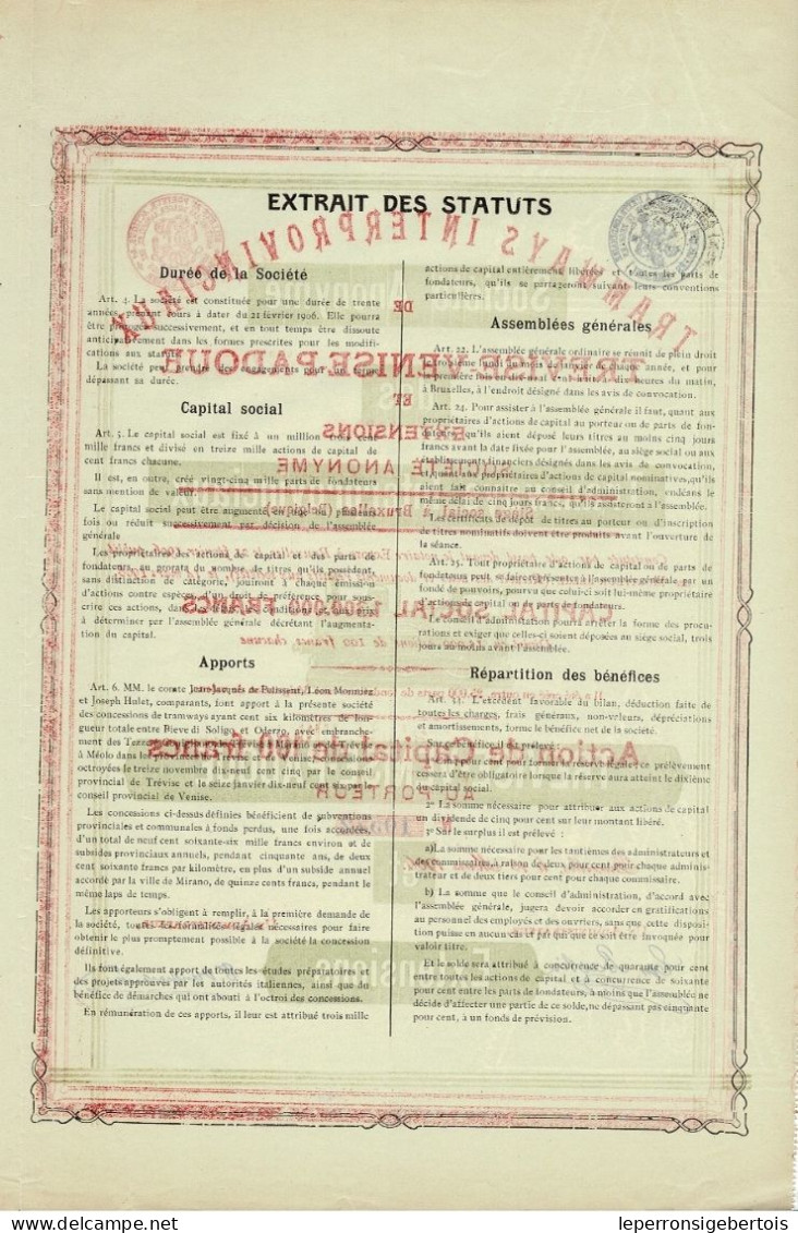 Titre De 1906 - Tramways Interprovinciaux De Trévise - Venise - Padoue Et Extensions - Déco - Chemin De Fer & Tramway