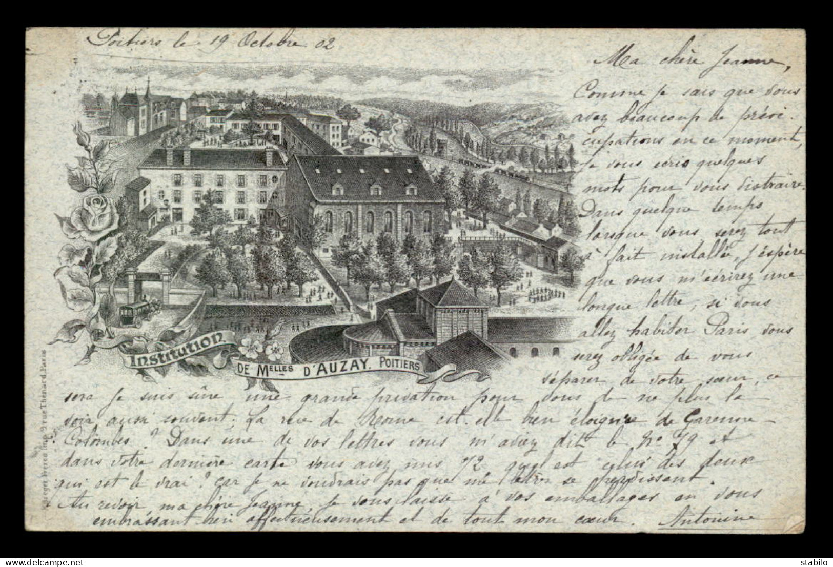 86 - POITIERS - INSTITUTION DE MELLES D'AUZAY - CARTE ILLUSTREE VOYAGE EN 1902 - Poitiers