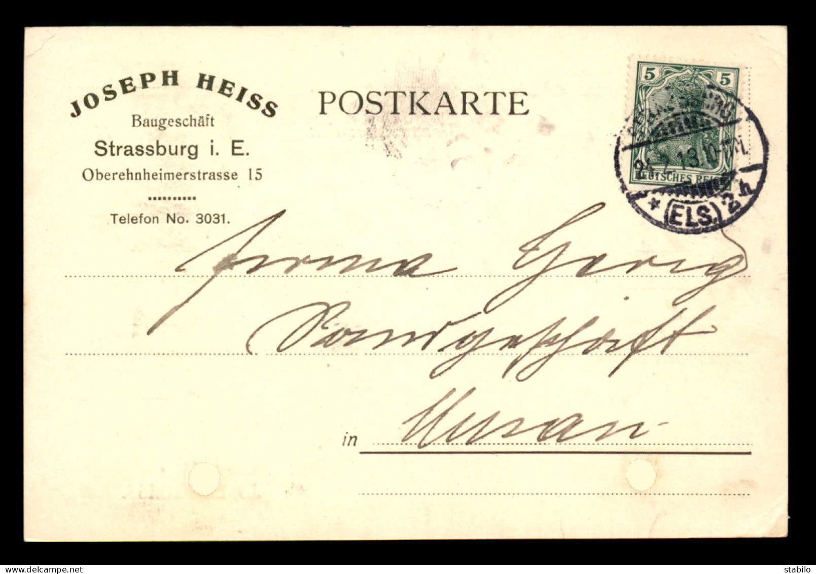 67 - STRASBOURG - CARTE DE SERVICE - JOSEPH HEISS - BAUGESCHAFT - Strasbourg