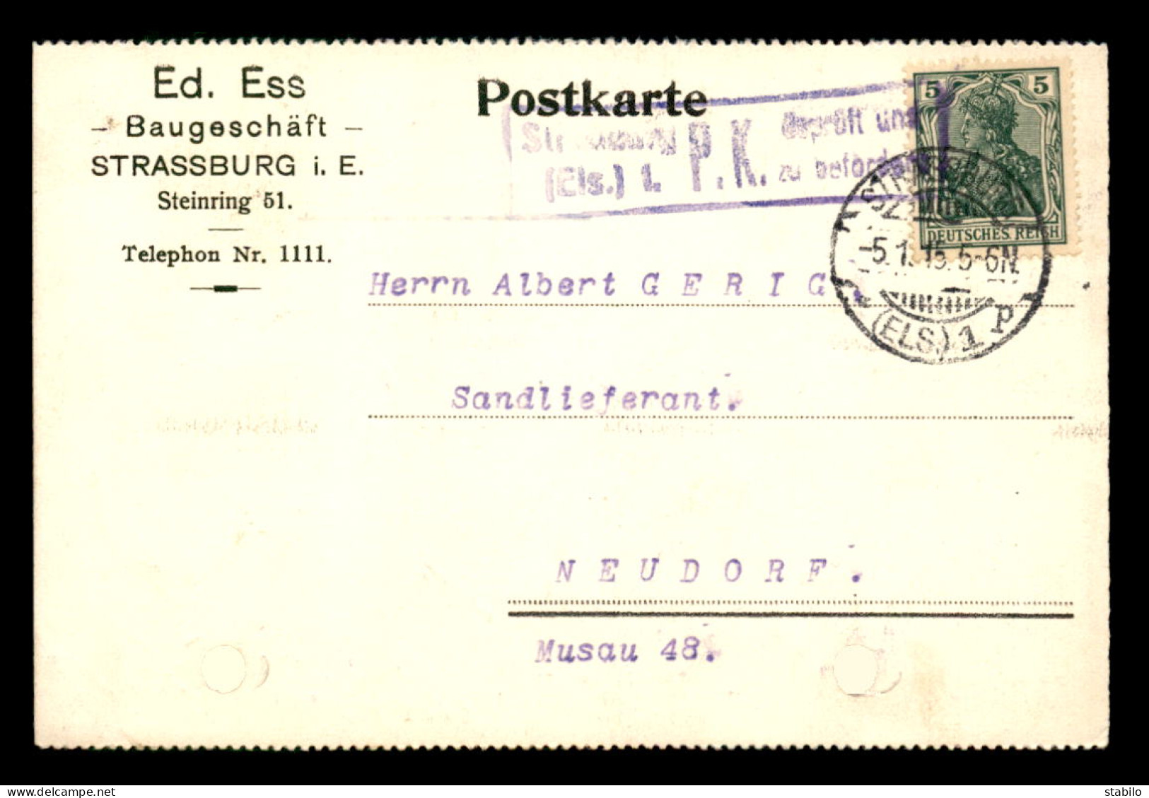 67 - STRASBOURG - CARTE DE SERVICE - ED. ESS - BAUGESCHAFT - Strasbourg