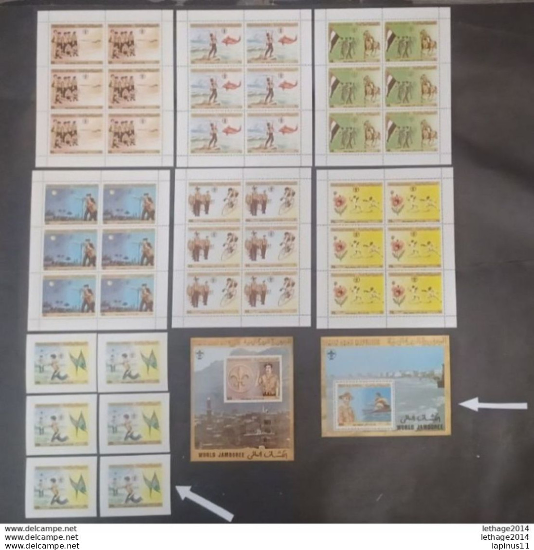 YEMEN 1980 WORLD SCOUT JAMBOREE CAT MICHEL 1610/1618 - 120 FILS IMPERFORATE (1616) - BLOCK 1617/18 VERY RARE MNH - Yémen