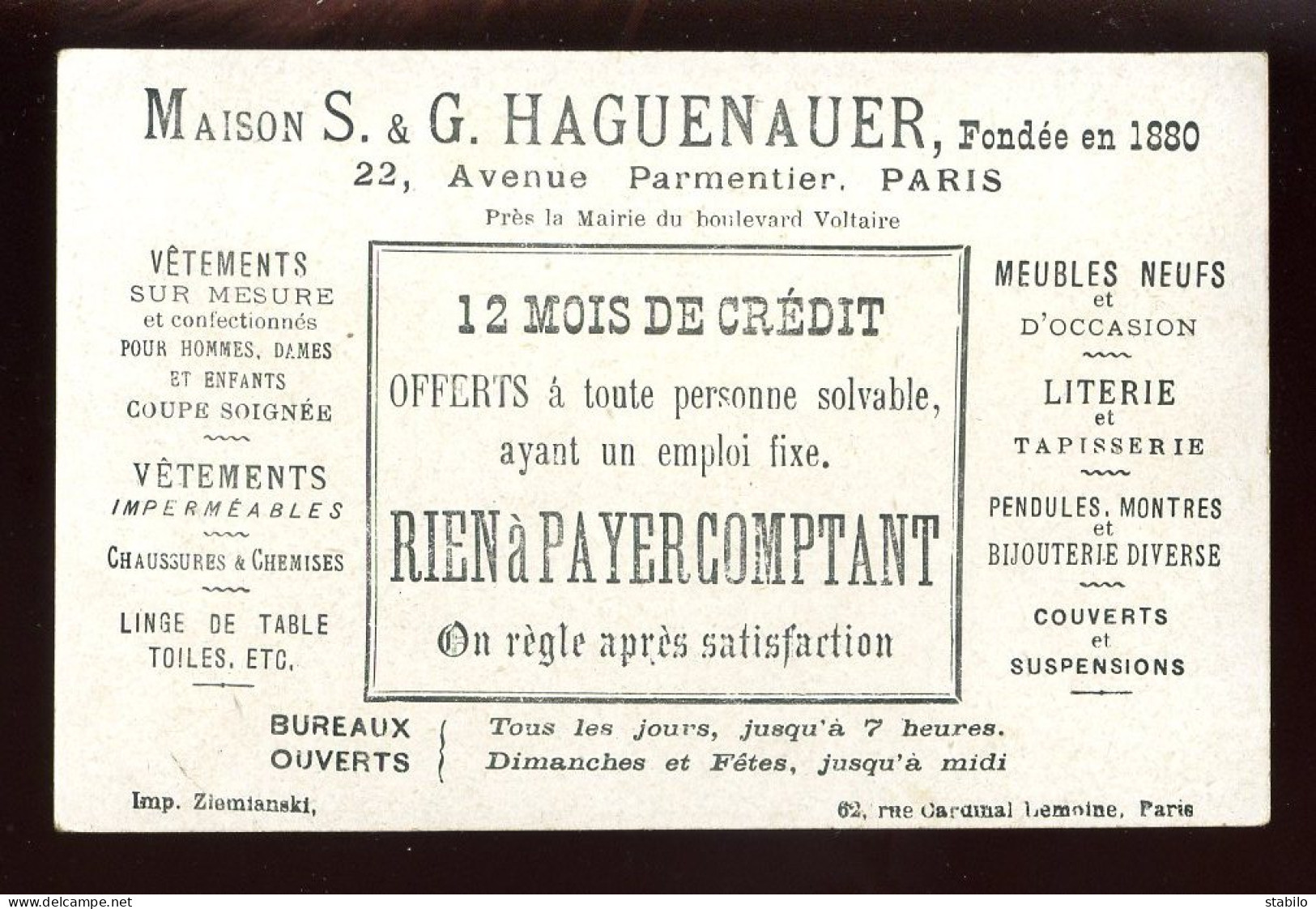 CHROMOS - JUDAISME - MAISON S &G HAGUENAUER - 22 AVENUE PARMENTIER - PARIS - Andere & Zonder Classificatie