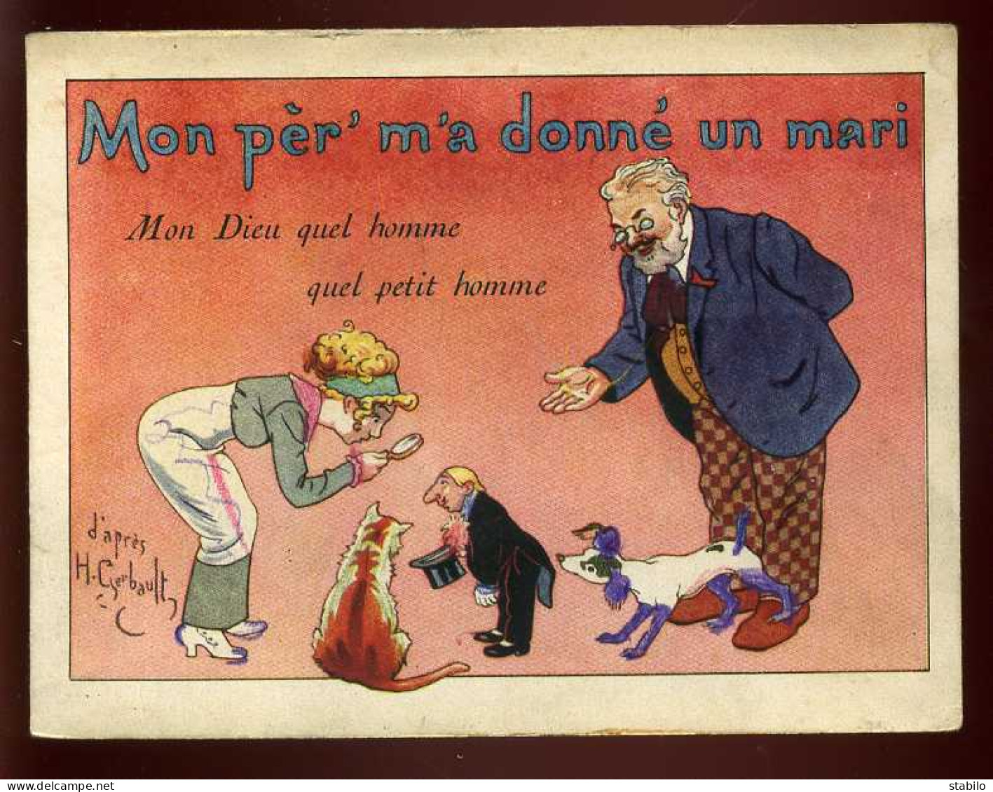 CHROMOS - ALCOOL RICQLES - SIGNE H. GERBAULT - CHANSON -  CHAT - CHIEN - Autres & Non Classés