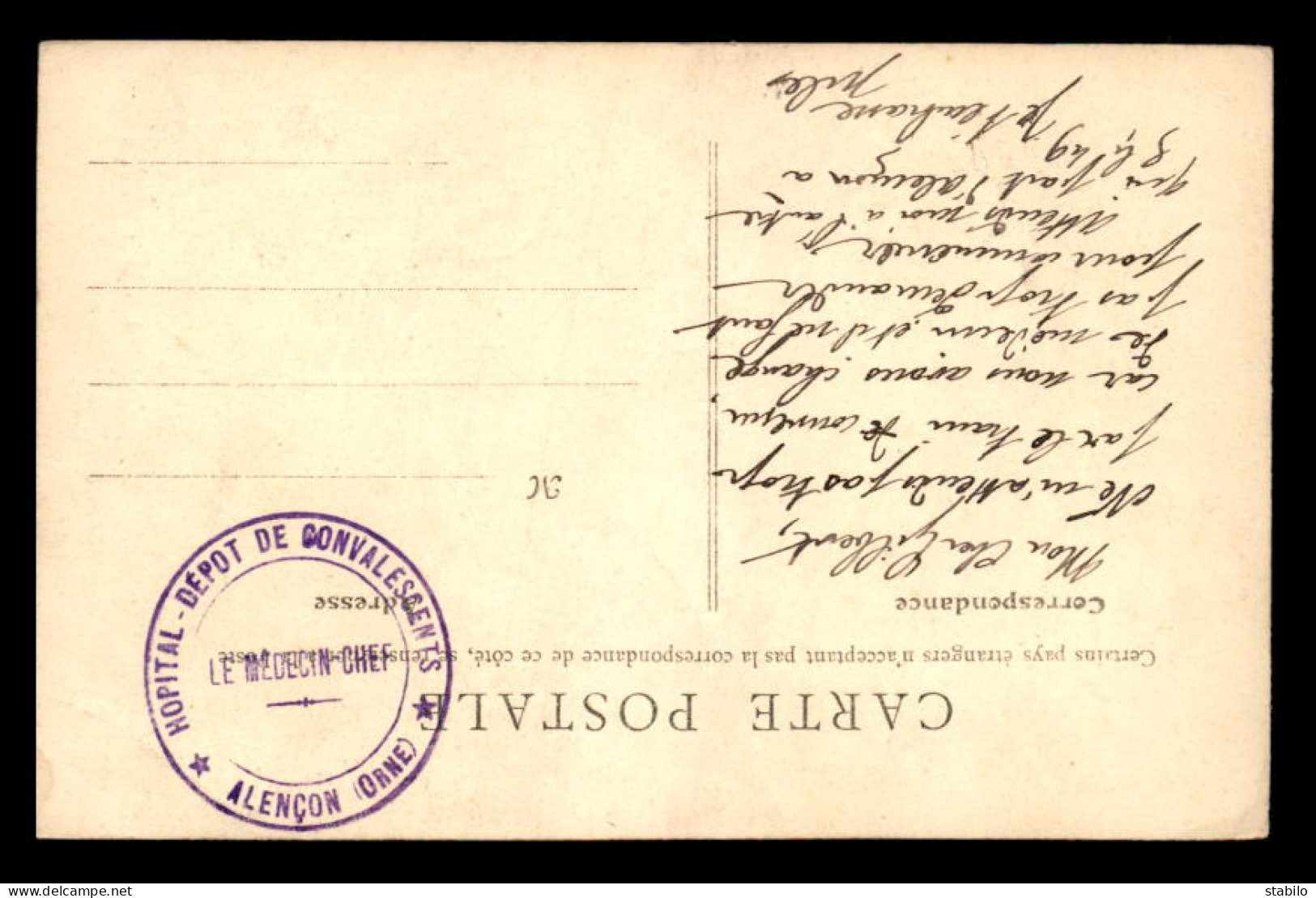 CACHET HOPITAL DEPOT DE CONVALESCENTS - ALENCON (ORNE) - Oorlog 1914-18