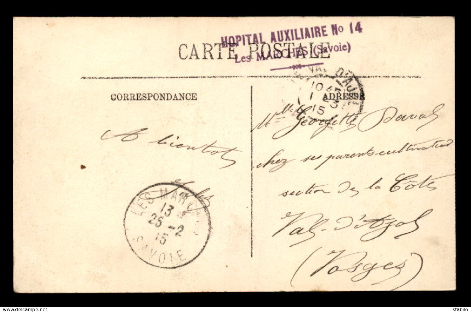 CACHET HOPITAL AUXILIAIRE N°14 - LES MARCHES (SAVOIE) - Oorlog 1914-18