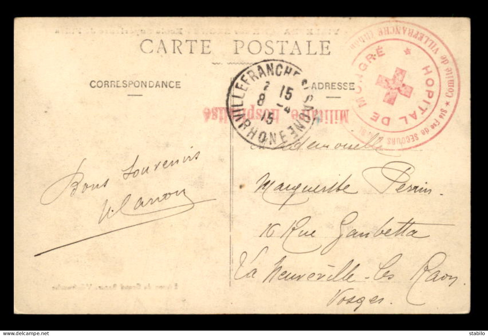 CACHET HOPITAL DE MONGRE - COMITE DE VILLEFRANCHE (RHONE) - Guerre De 1914-18