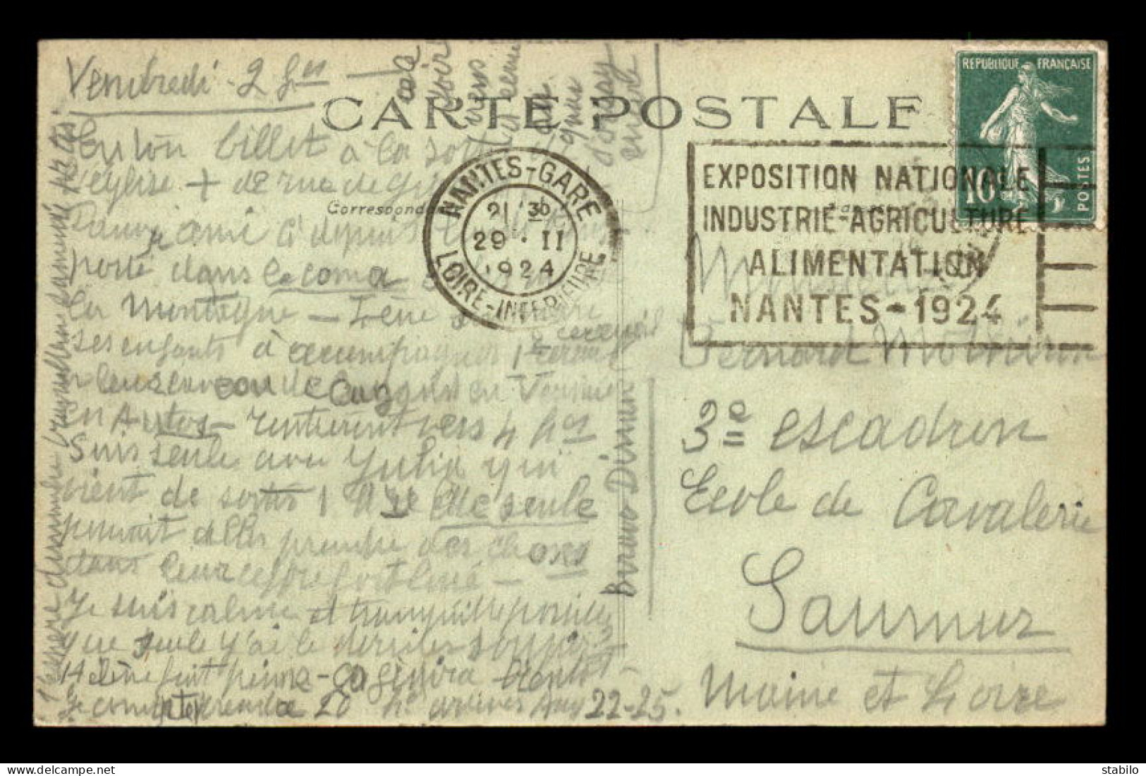 OBLITERATION MECANIQUE - NANTES - EXPOSITION NATIONALE INDUSTRIE-AGRICULTURE-ALI MENTATION NANTES 1924 - Mechanical Postmarks (Other)