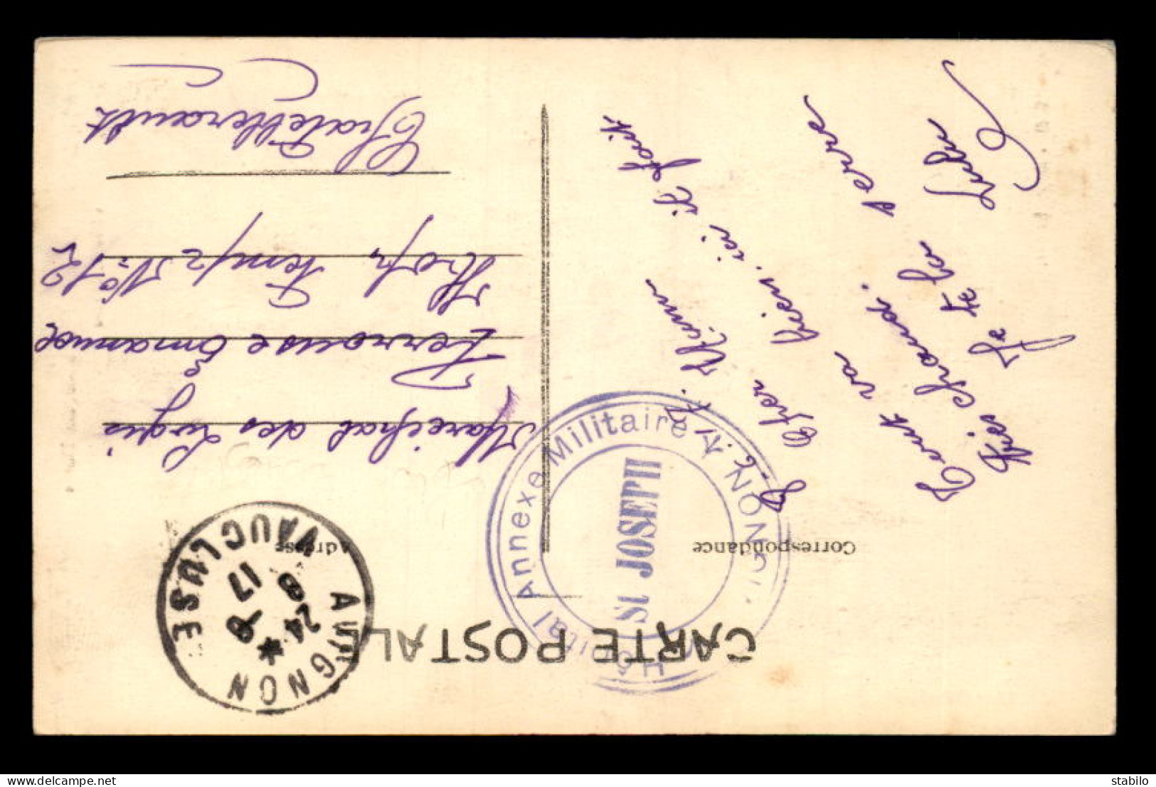 CACHET HOPITAL ANNEXE MILITAIRE SAINT-JOSEPH - AVIGNON (VAUCLUSE)  - Guerra Del 1914-18