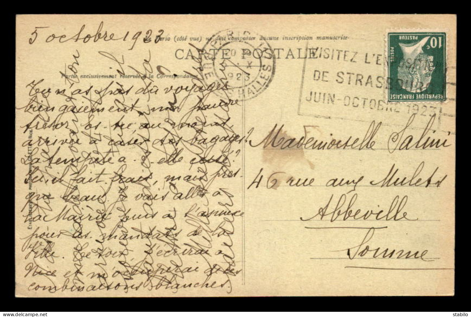 OBLITERATION MECANIQUE - PARIS - VISITEZ L'EXPOSITION DE STRASBOURG JUIN-OCTOBRE 1923 - Mechanical Postmarks (Other)