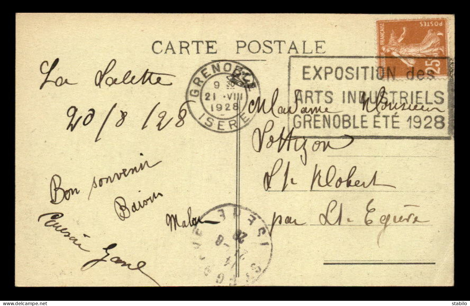 OBLITERATION MECANIQUE - GRENOBLE (ISERE) - EXPOSITION DES ARTS INDUSTRIELS ETE 1928  - Mechanical Postmarks (Other)