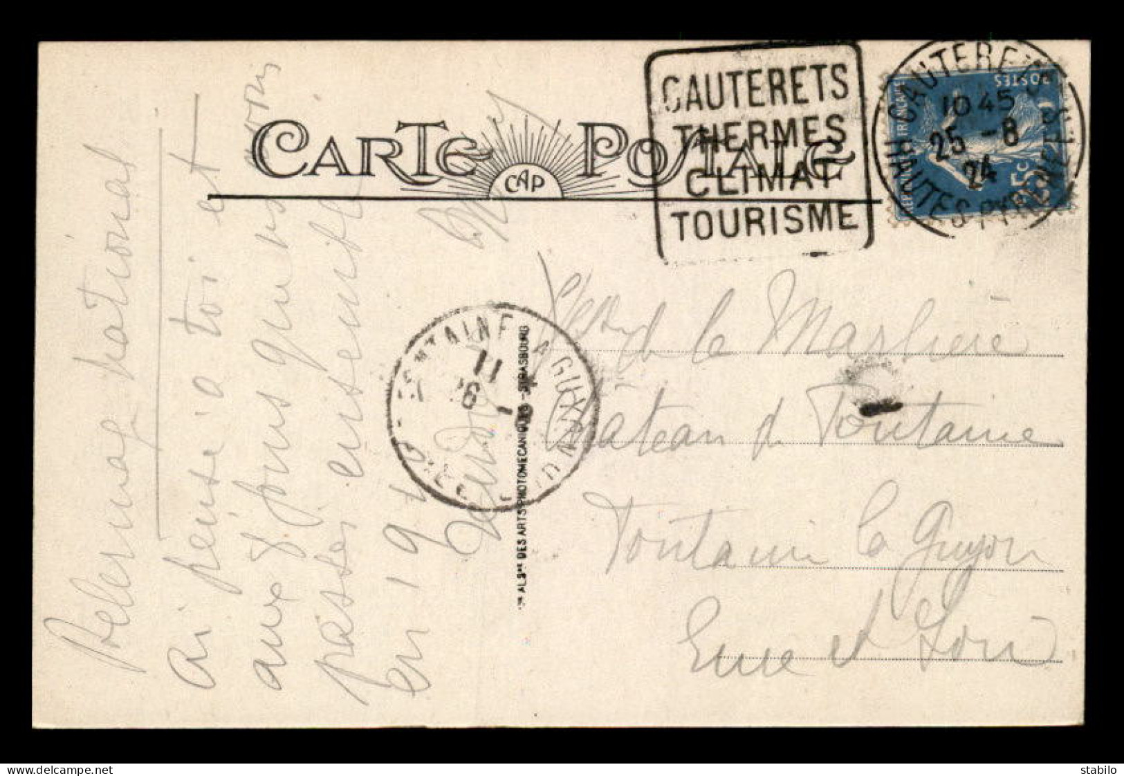 CACHET DAGUIN - CAUTERETS (HAUTES-PYRENNEES) - SUR CARTE - Oblitérations Mécaniques (Autres)