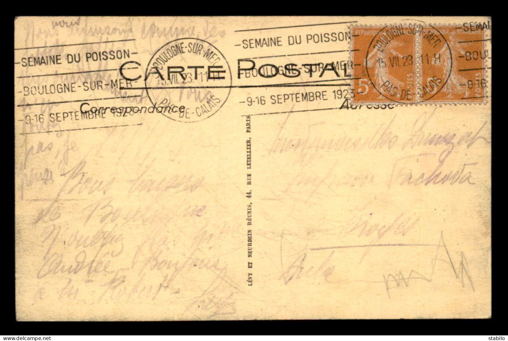 OBLITERATION MECANIQUE - BOULOGNE-SUR-MER - SEMAINE DU POISSON SEPTEMBRE 1923  - Mechanical Postmarks (Other)