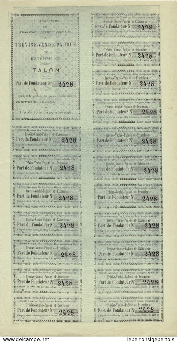 Titre De 1906 - Tramways Interprovinciaux De Trévise - Venise - Padoue Et Extensions - Déco - Spoorwegen En Trams