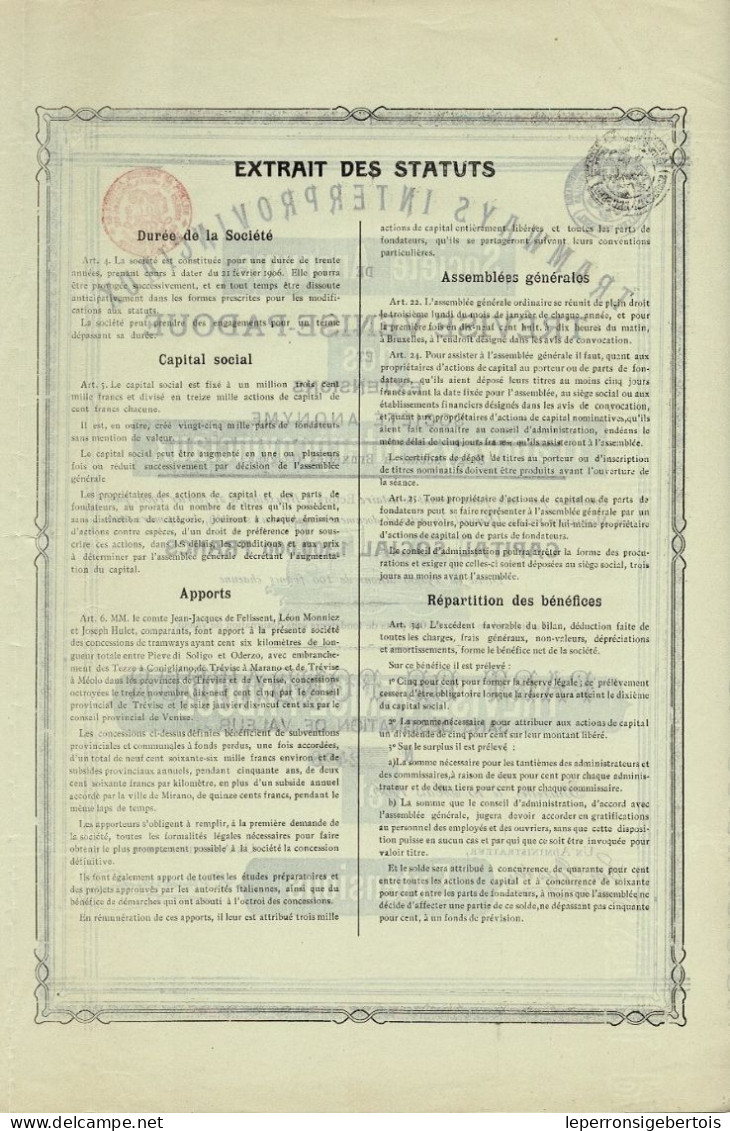 Titre De 1906 - Tramways Interprovinciaux De Trévise - Venise - Padoue Et Extensions - Déco - Bahnwesen & Tramways