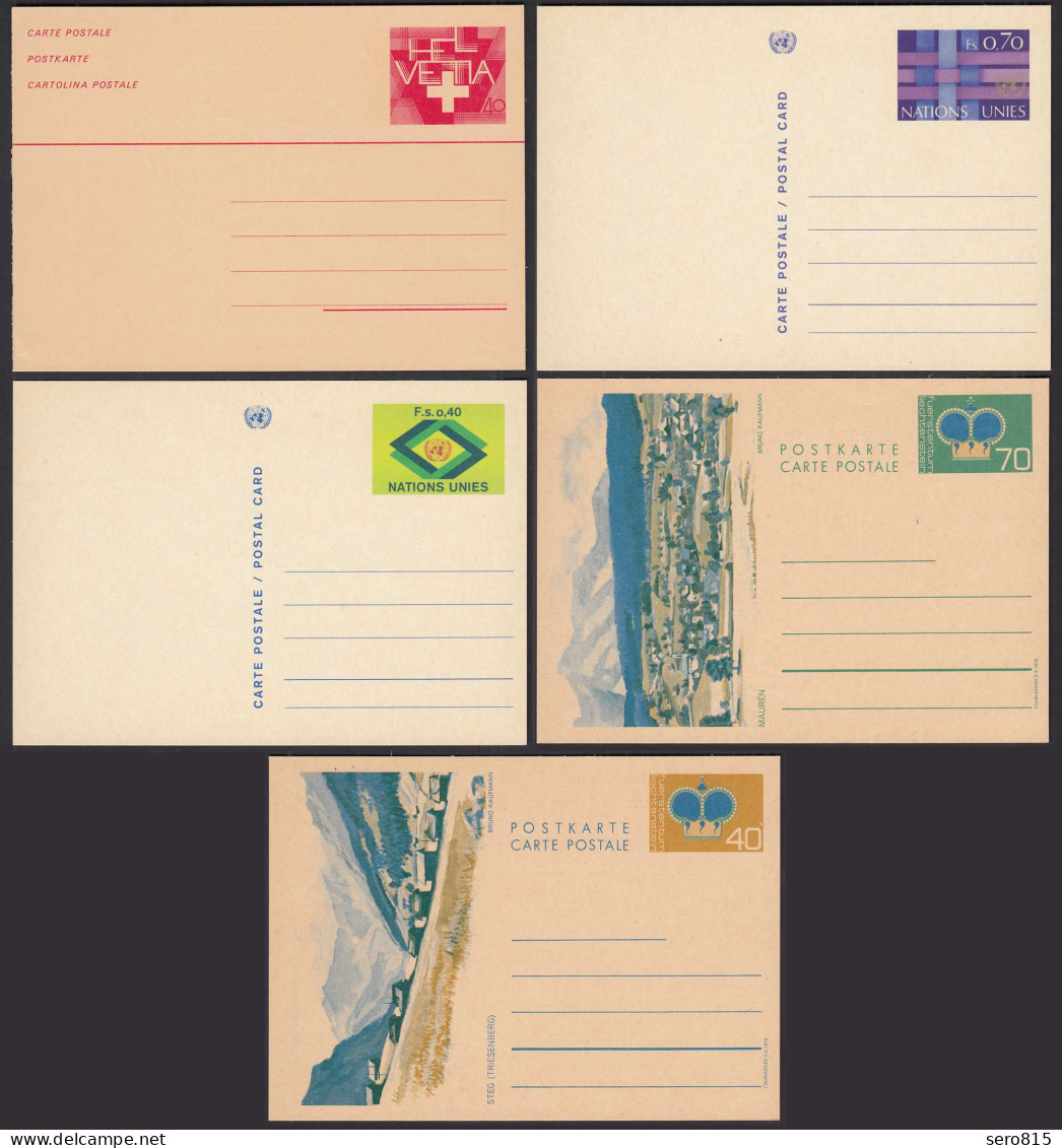 5 Stück Ganzsachen Postkarten Liechtenstein Schweiz Uno Genf Ungebraucht  (31716 - Autres - Europe