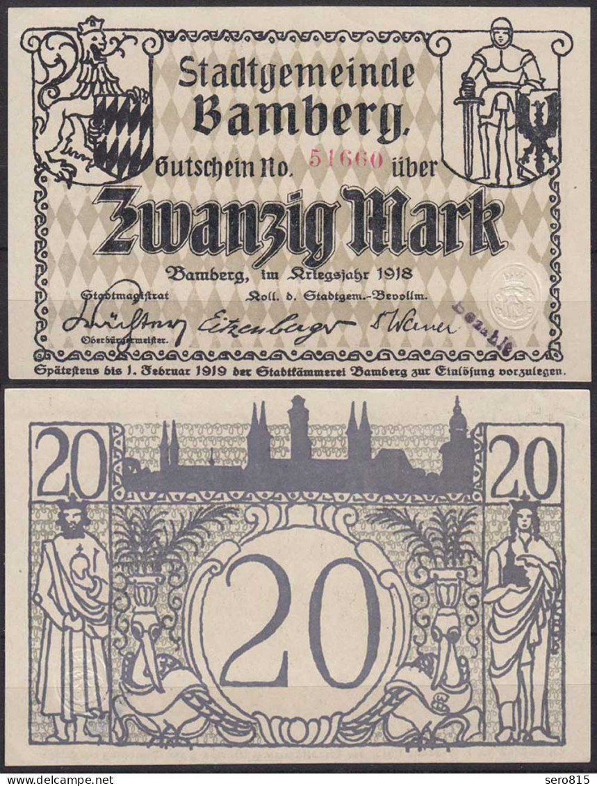 Bamberg 20 Mark Banknote 1918 Notgeld Gutschein     (c595 - Andere & Zonder Classificatie