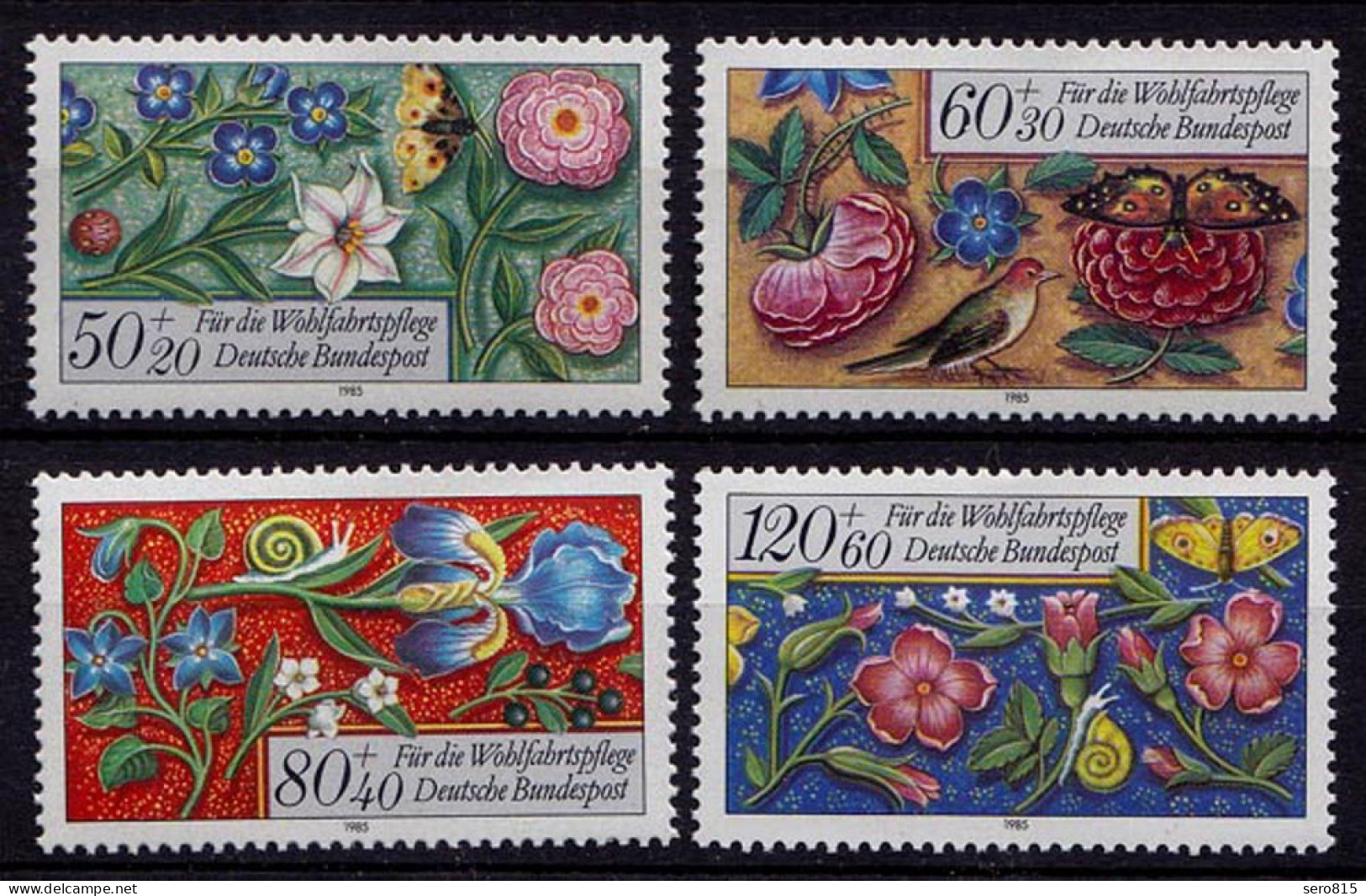 Germany BRD 1985 Mi 1259-62 ** MNH Streublumen Vögel Insekten   (70087 - Sonstige & Ohne Zuordnung