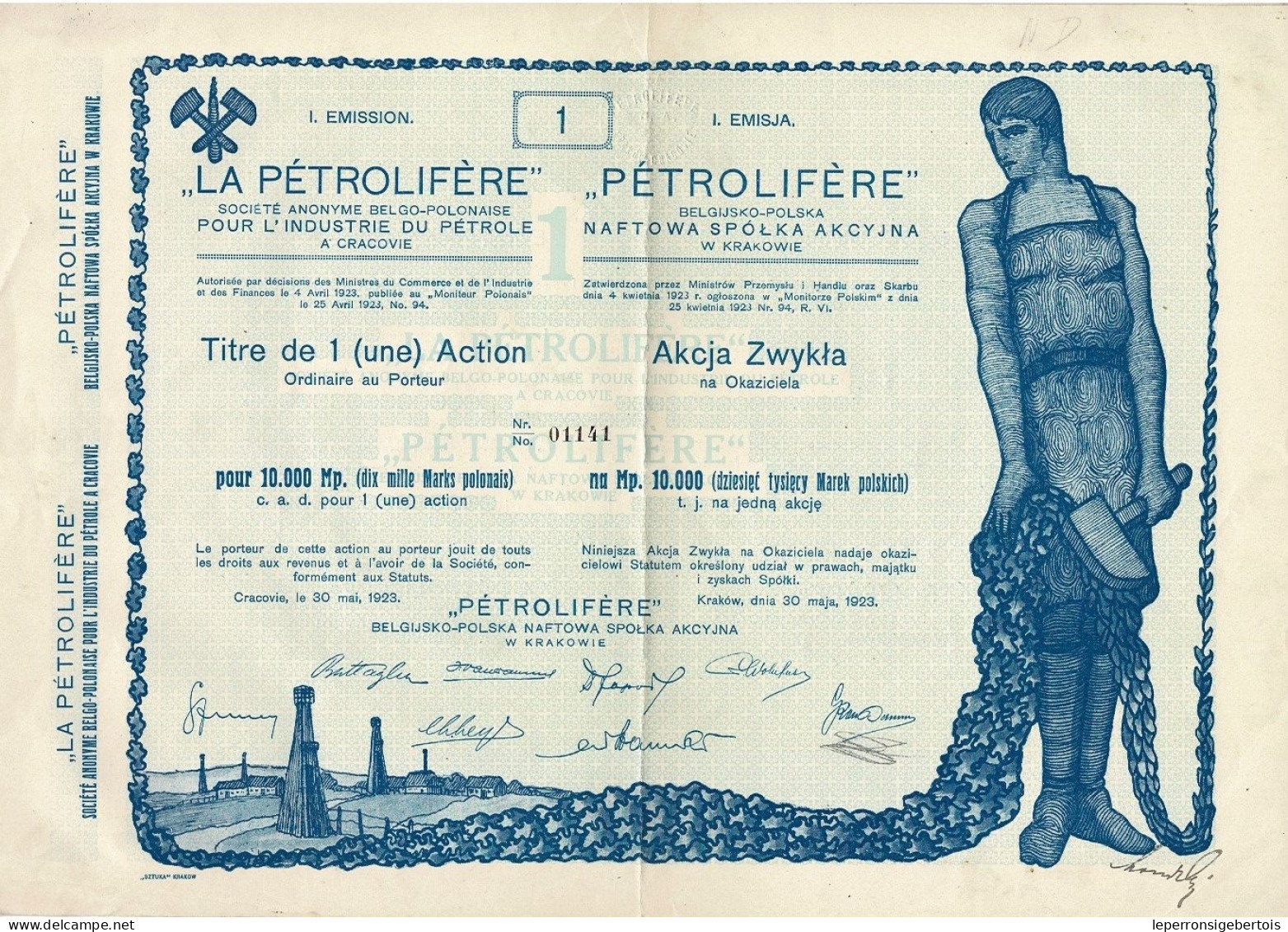 Titre De 1923 - La Pétrolifère - STé Anonyme Belgo-Polonaise Pour L'Industrie Du Pétrole à Cracovie - Déco - Aardolie