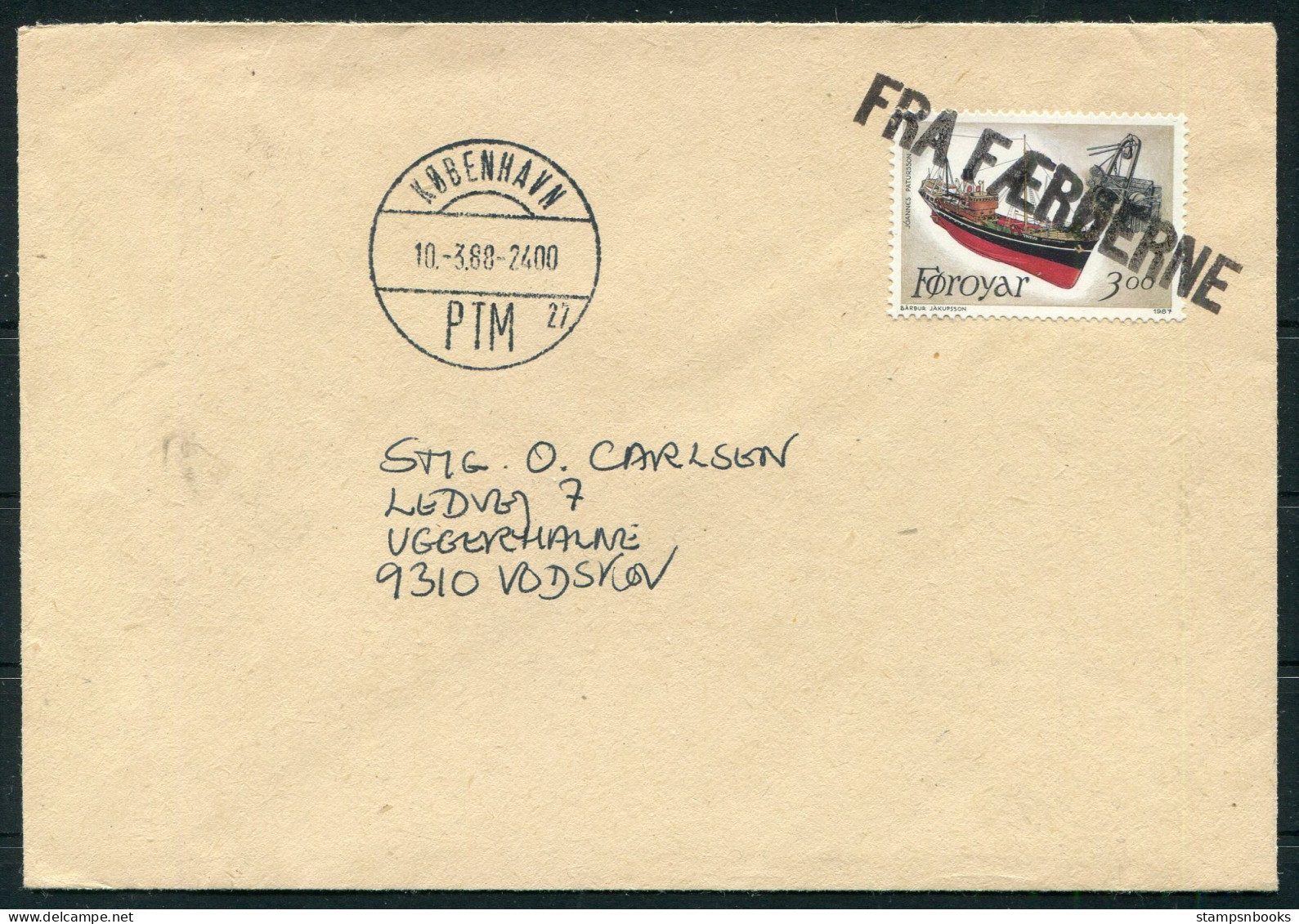 1988 Faroe Islands FRA FAEROERNE Paquebot Copenhagen Cover - Faroe Islands