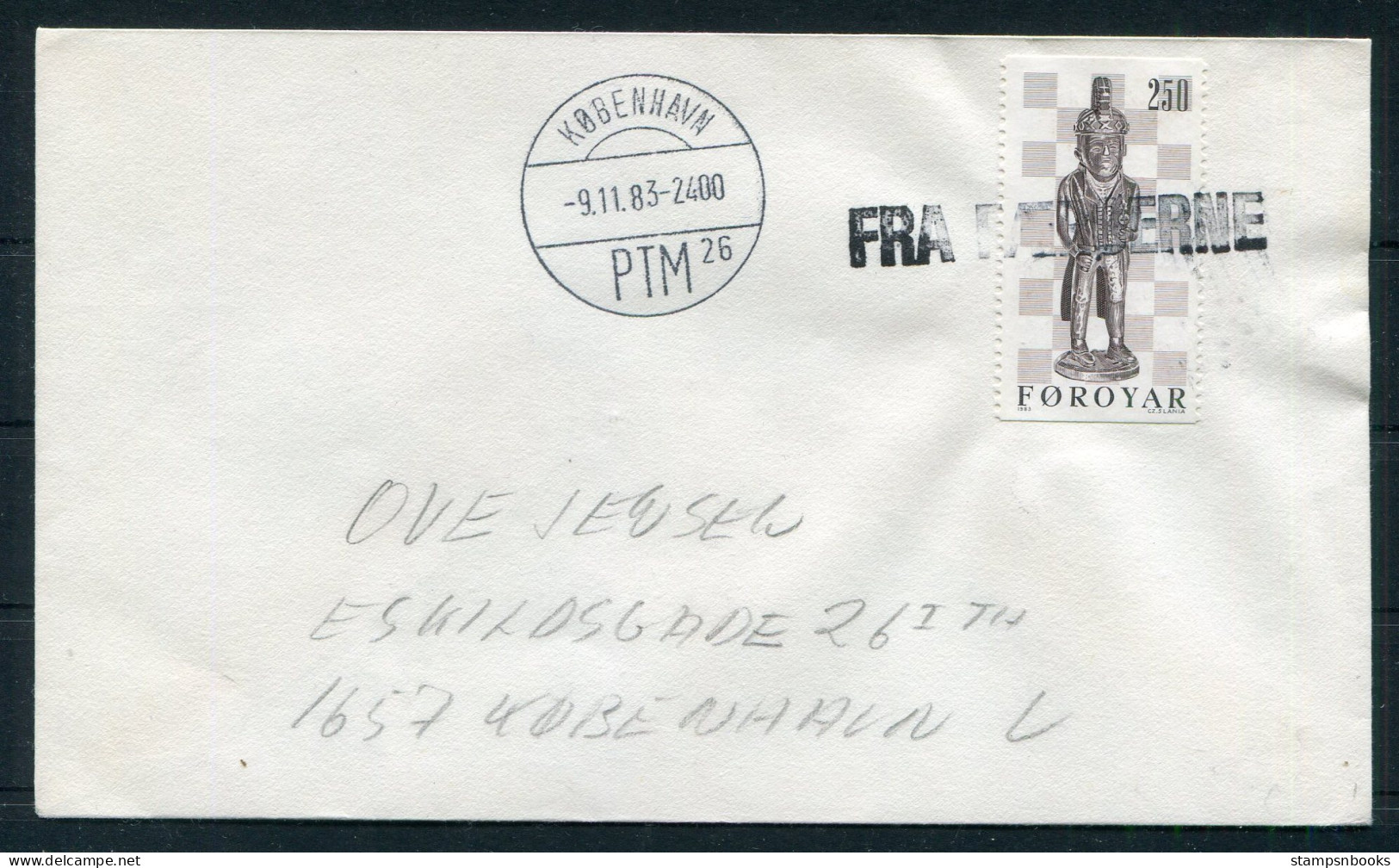 1983 Faroe Islands FRA FAEROERNE Paquebot Copenhagen Cover. Slania Chessman - Färöer Inseln