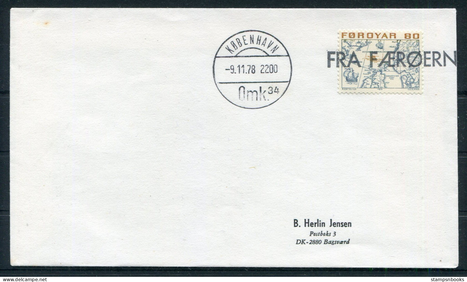 1978 Faroe Islands FRA FAEROERNE Paquebot Copenhagen Cover. Slania Map - Féroé (Iles)