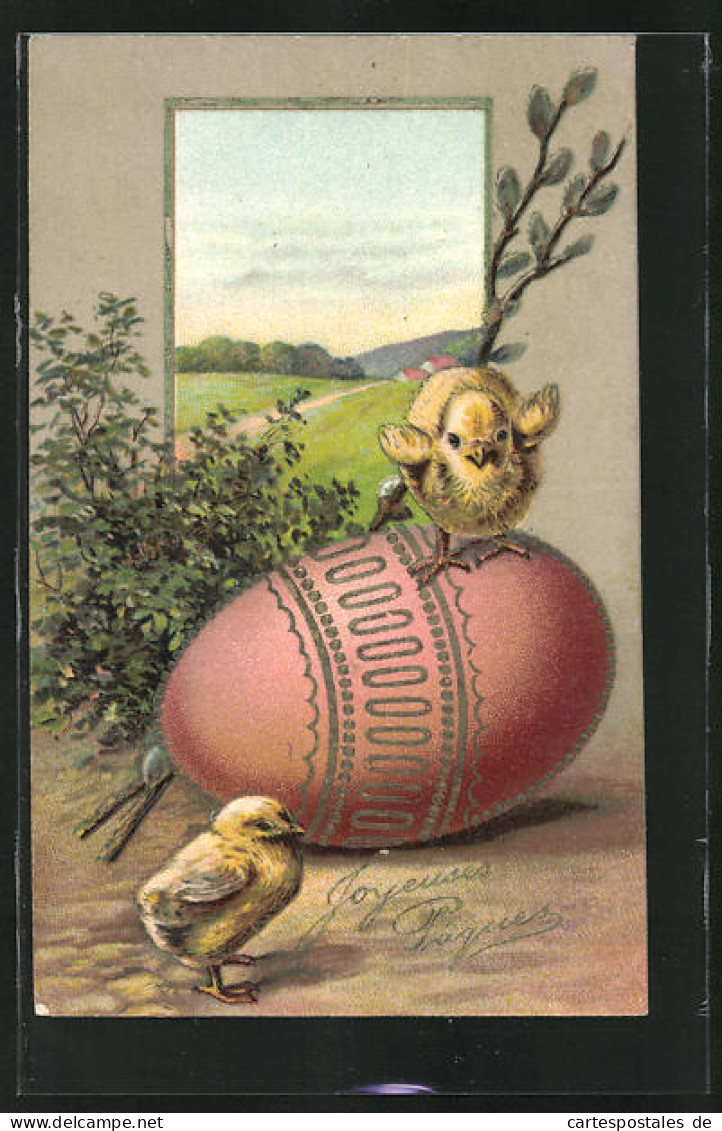 AK Osterküken Untersuchen Das Riesige Osterei, Joyeuses Paques!  - Easter
