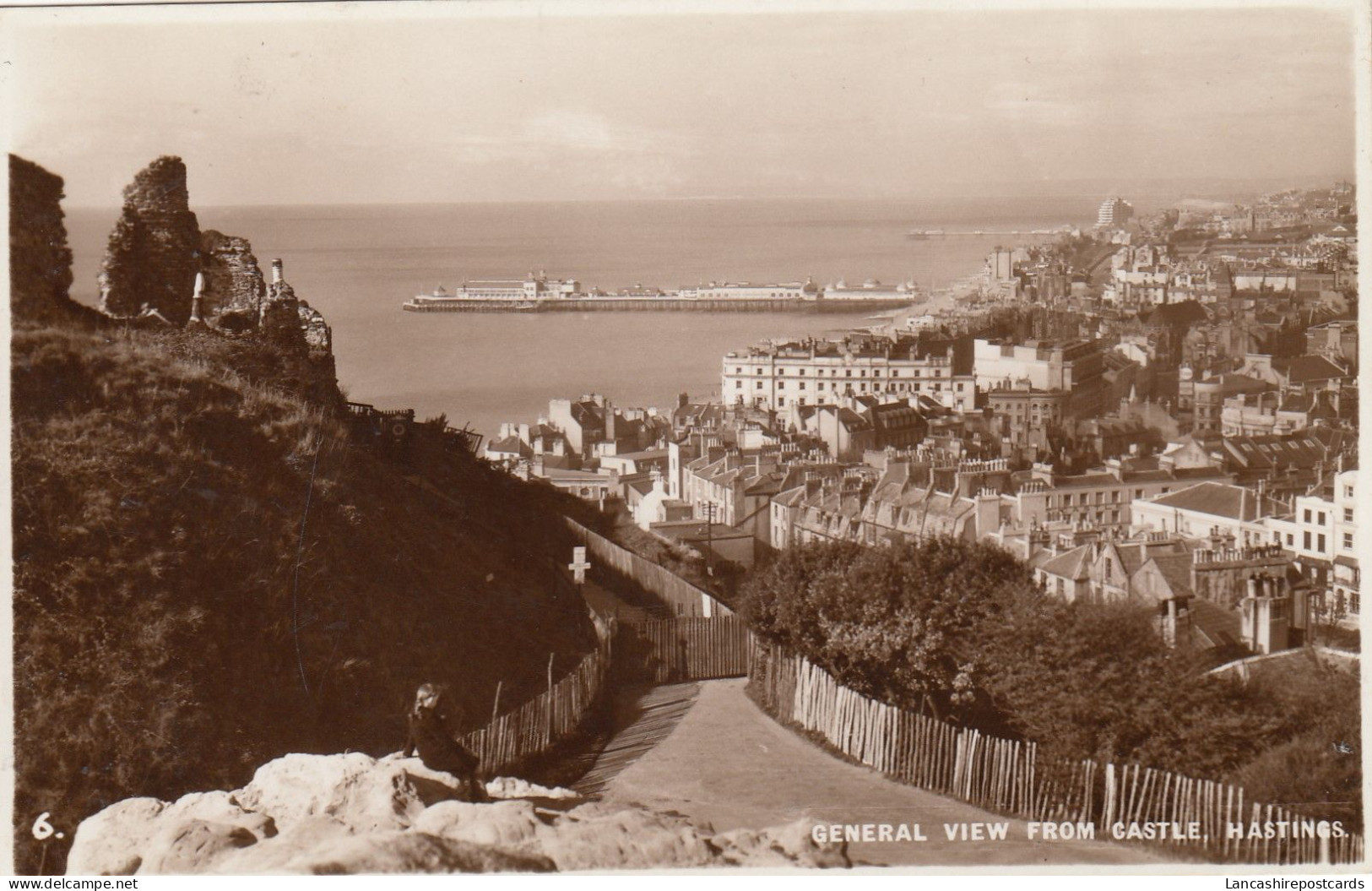 Postcard General View From Castle Hastings Sussex [ Showing Pier ] RP My Ref B14925 - Hastings