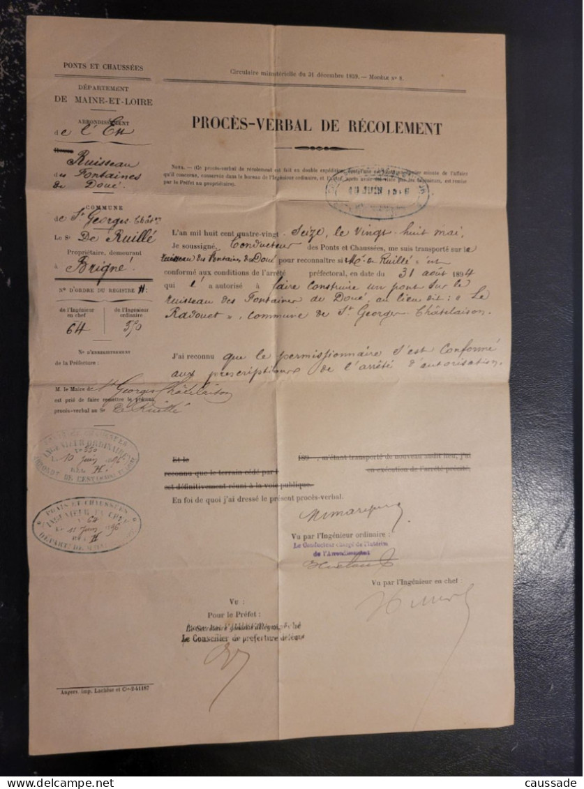 49 - SAINT GEORGES Sur LAYON - Proces Verbal De Recolement En 1896 - Other & Unclassified