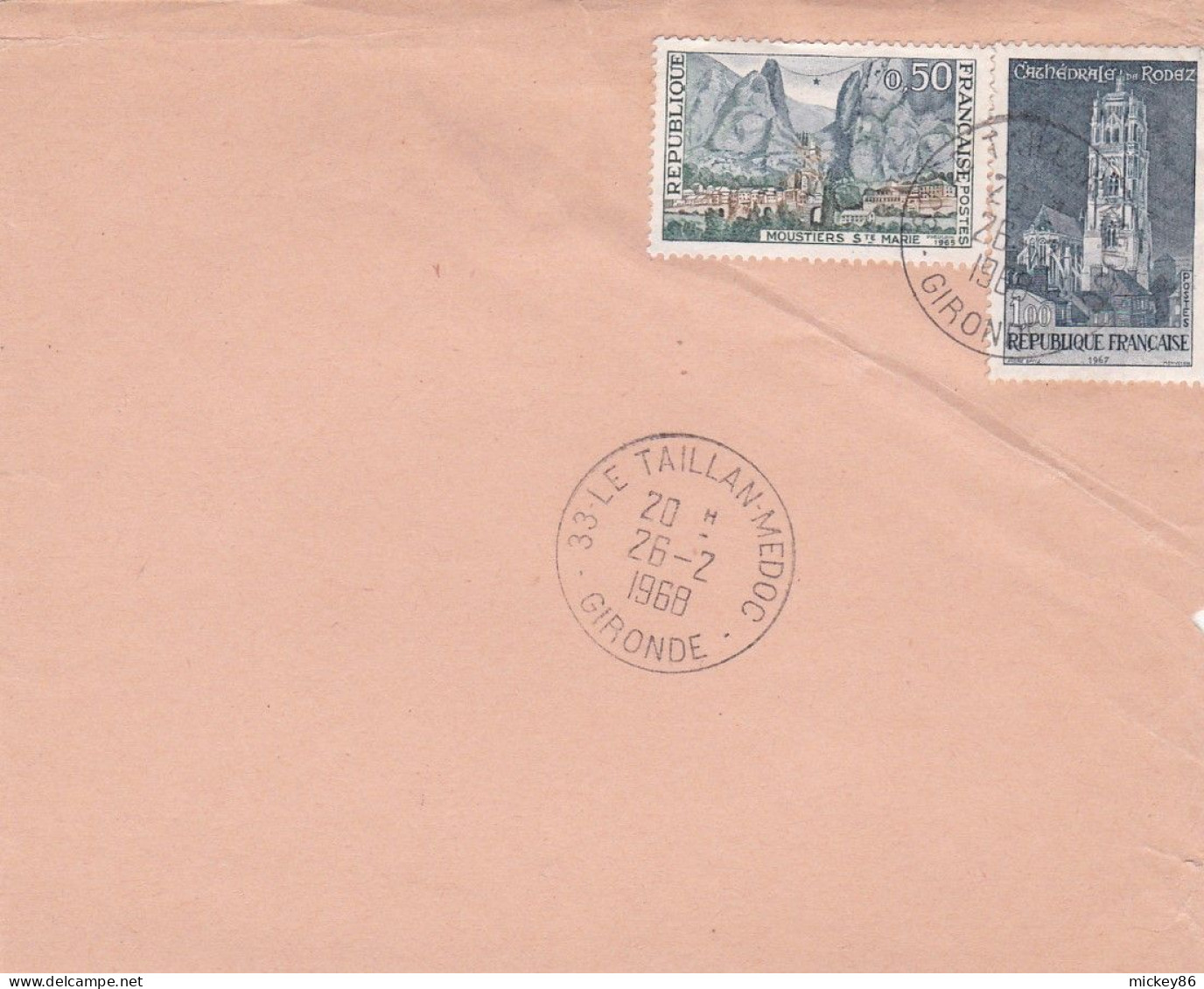 1968-- Cachet  LE TAILLAN-MEDOC -33 Sur   Cachet Du 26-2-1968 Sur Fragment D'enveloppe - 1961-....