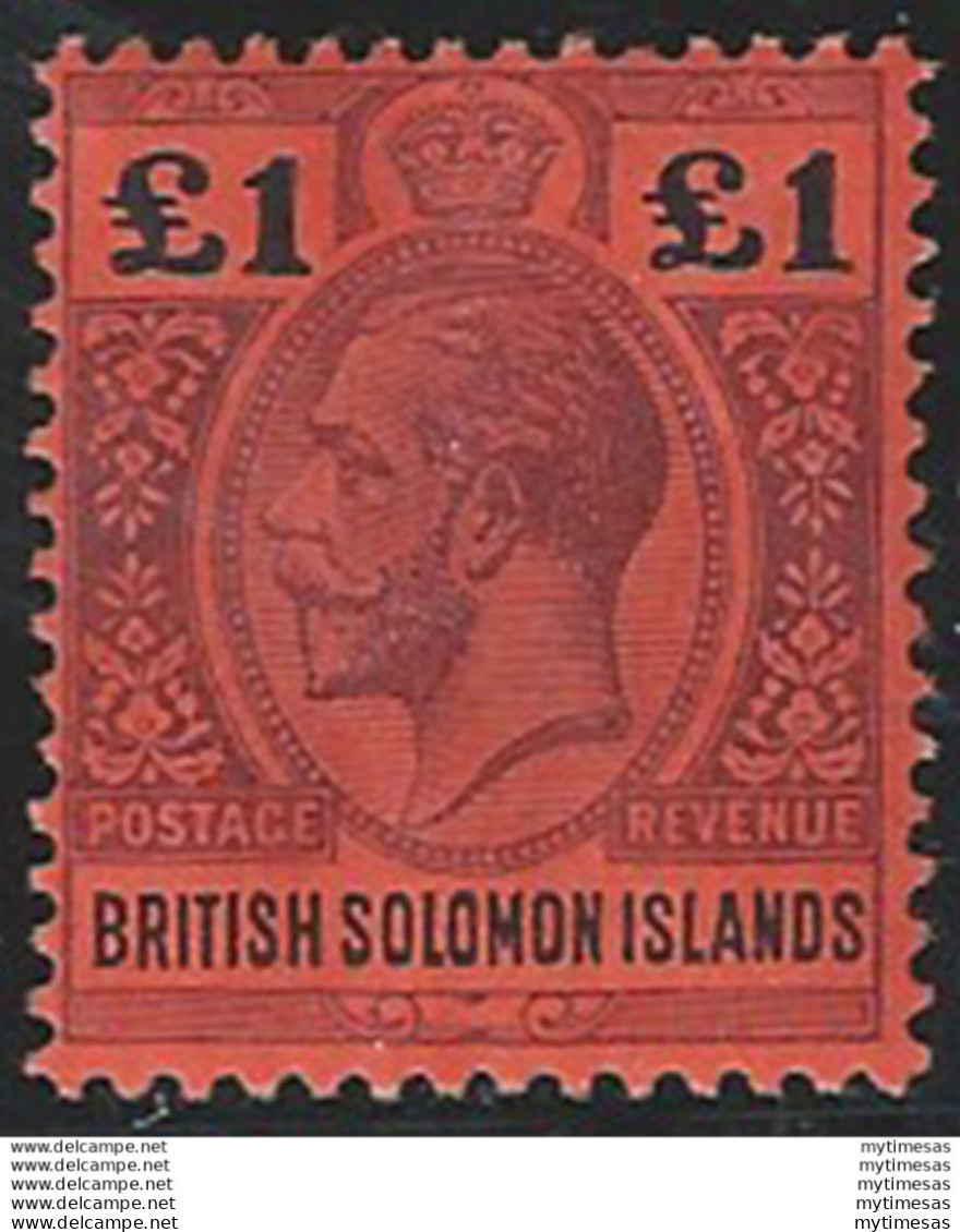 1914 British Solomon 1£ Purple And Black-red MNH SG N. 38 - Autres & Non Classés