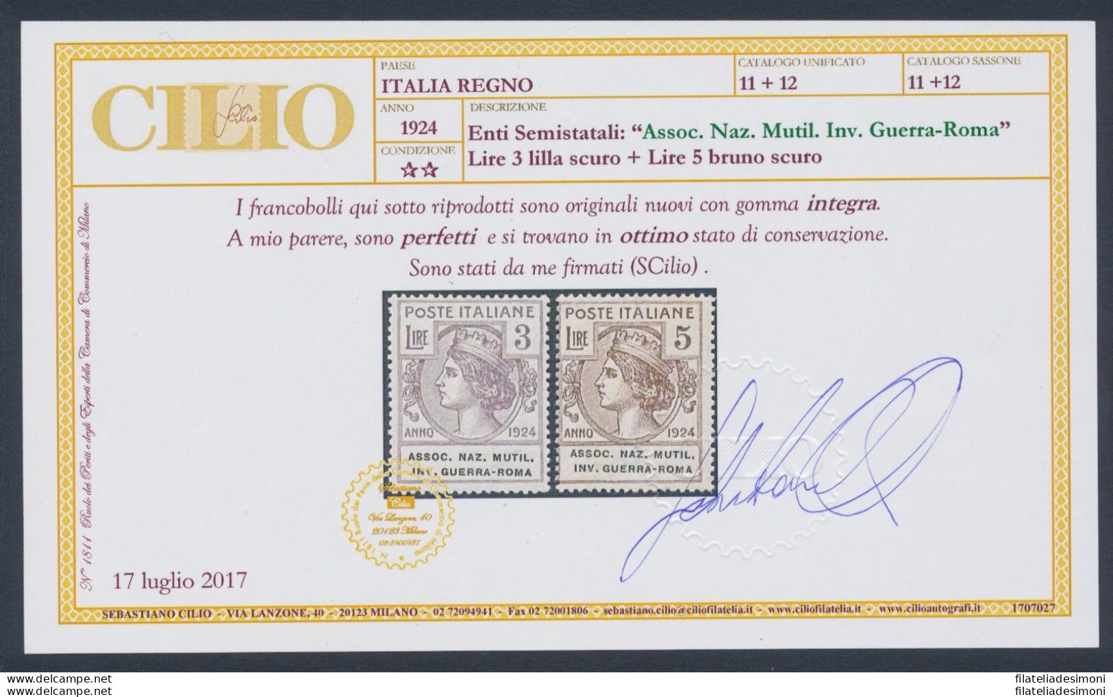 1924 Italia , Enti Parastatali, Serie Completa 5/12 , 8 Valori , Associazione Na - Autres & Non Classés