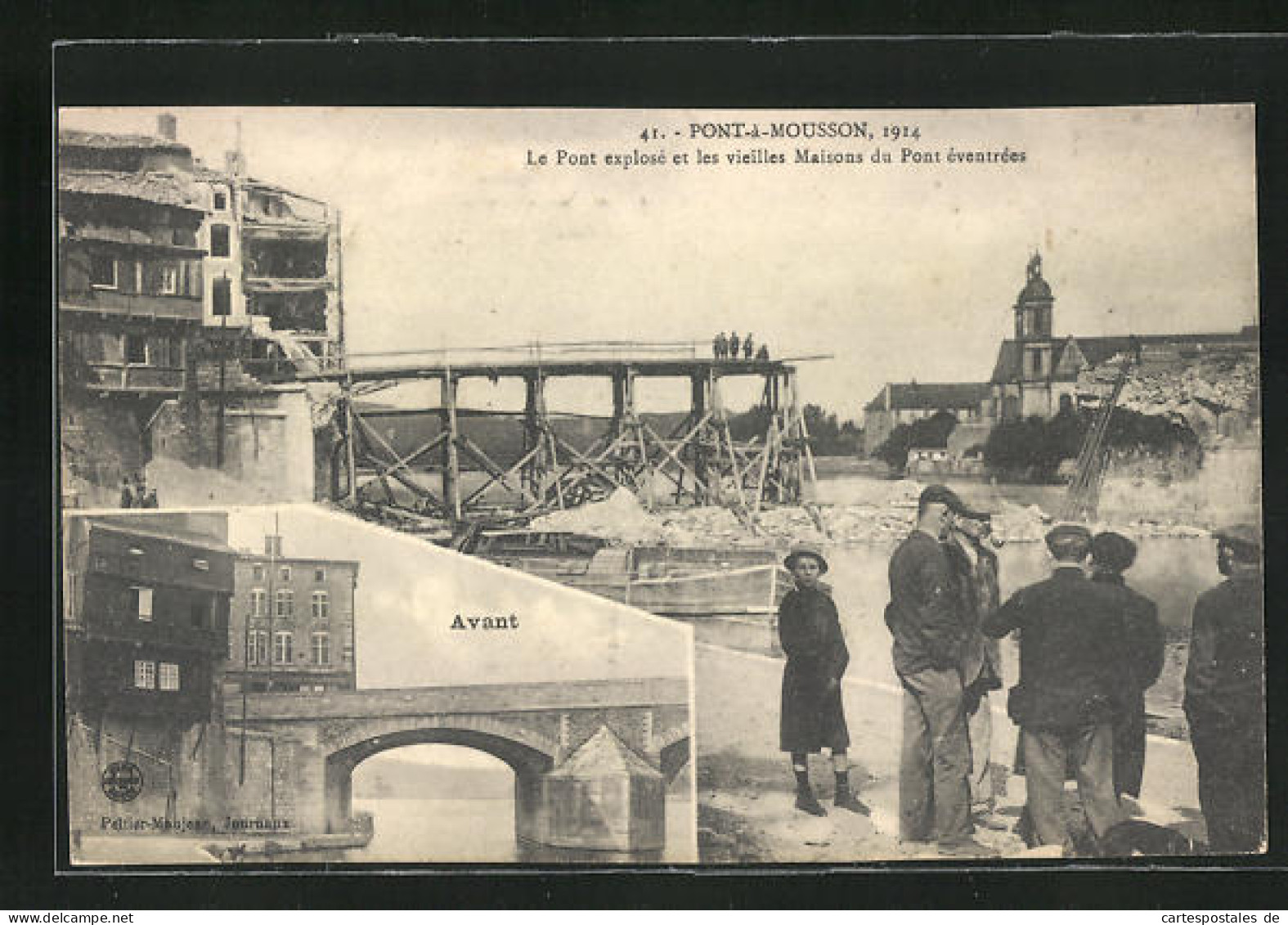 CPA Pont-à-Mousson, Le Pont Explosé Et Les Vieilles Maisons Du Pont éventrées  - Pont A Mousson
