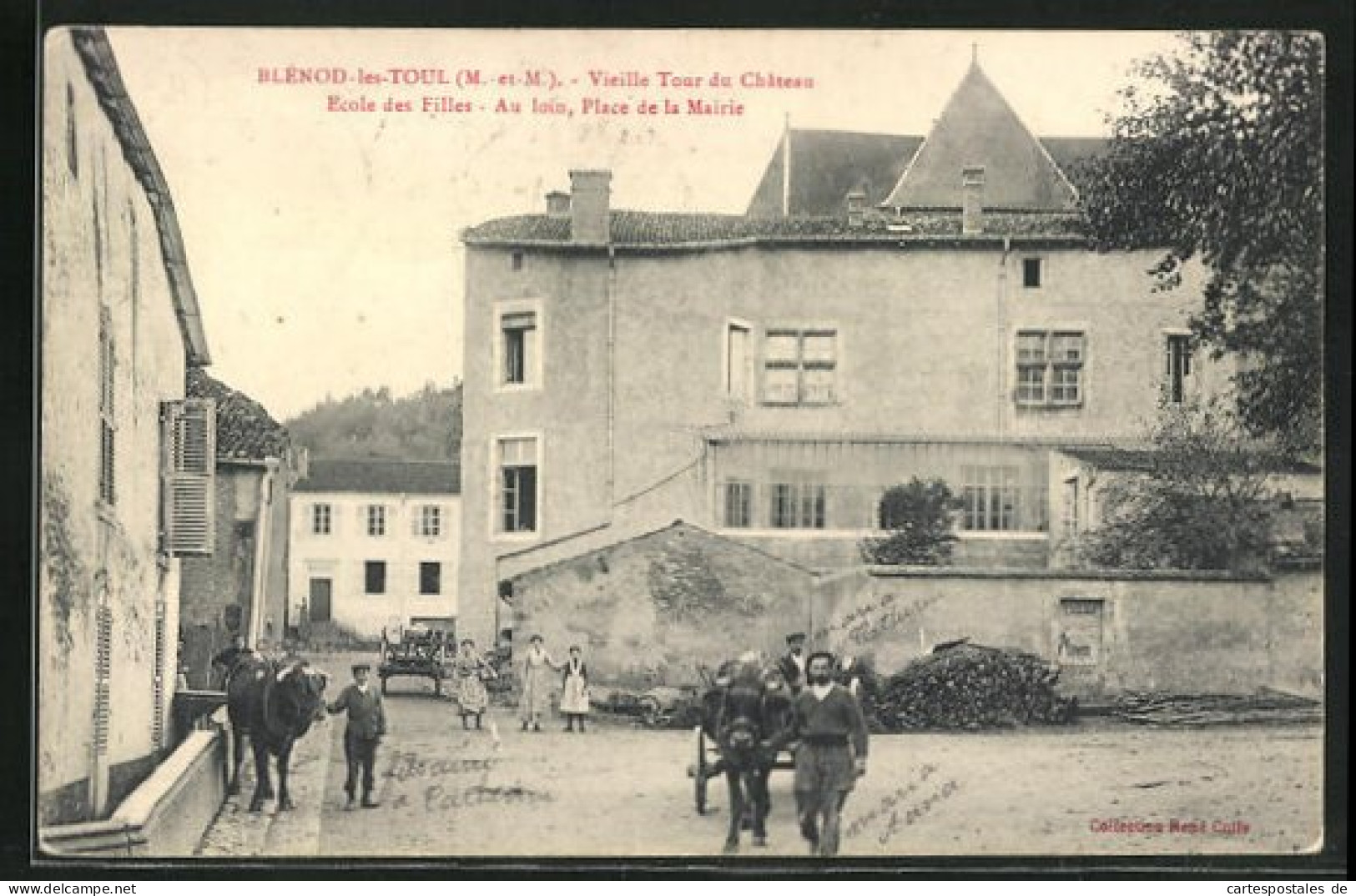 CPA Blénod-les-Toul, Vieille Tour Du Château, Ecole Des Filles, Au Loin, Place De La Mairie  - Toul
