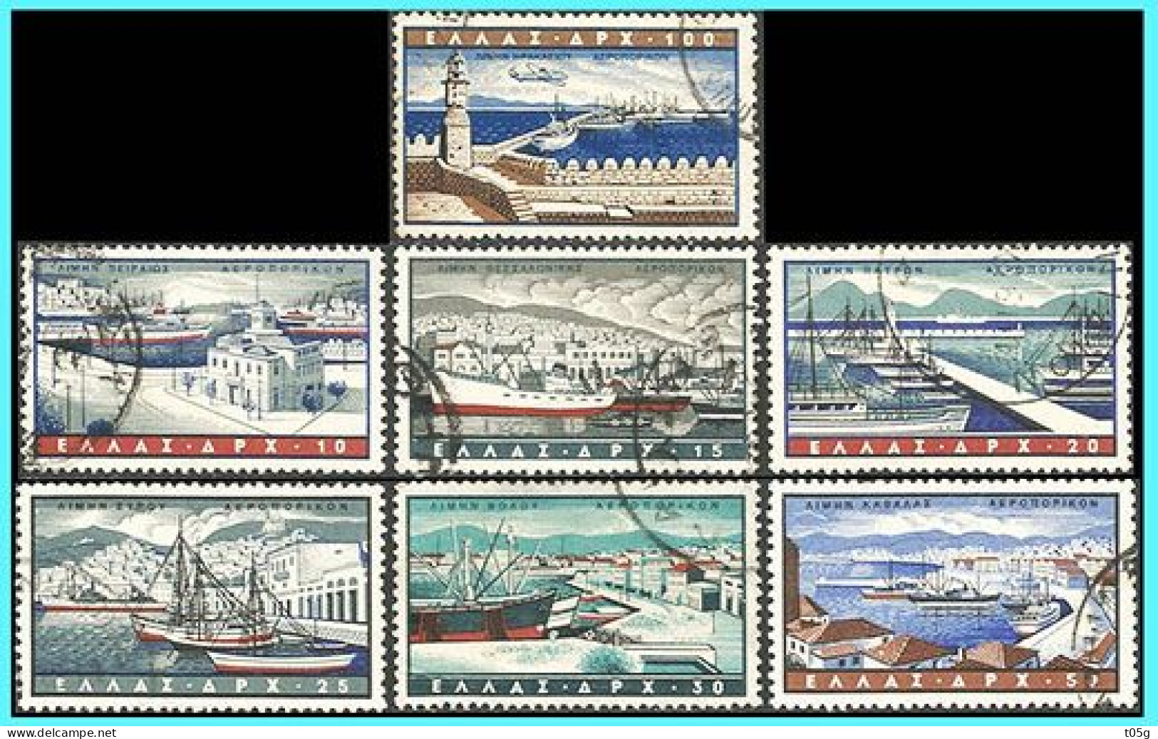 GREECE- GRECE - HELLAS 1958: Airpost Stamps: "Ports" Compl. Set Used - Gebruikt