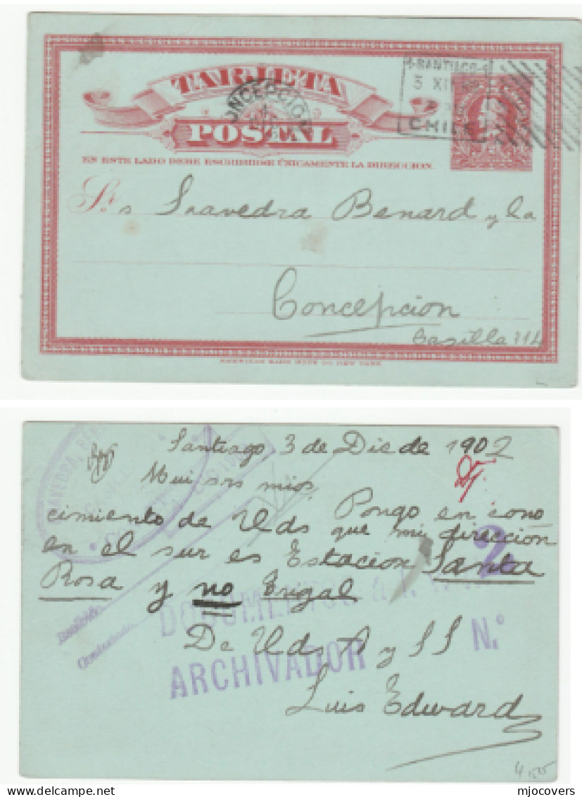 1902 CHILE Postal STATIONERY Card Santiago Conception Cover Stamps - Chili