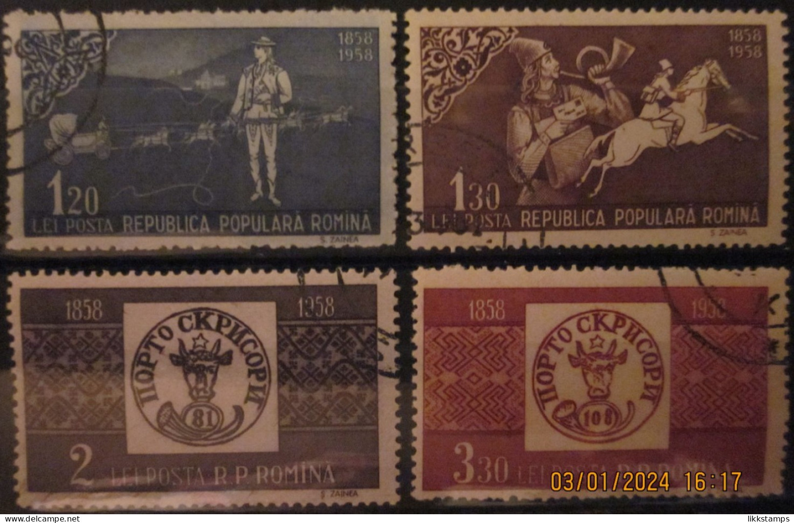 ROMANIA ~ 1958 ~ S.G. NUMBERS S.G. 2619 - 2620 + 2623 - 2624 ~ STAMP CENTENARY ~ VFU #03545 - Gebruikt