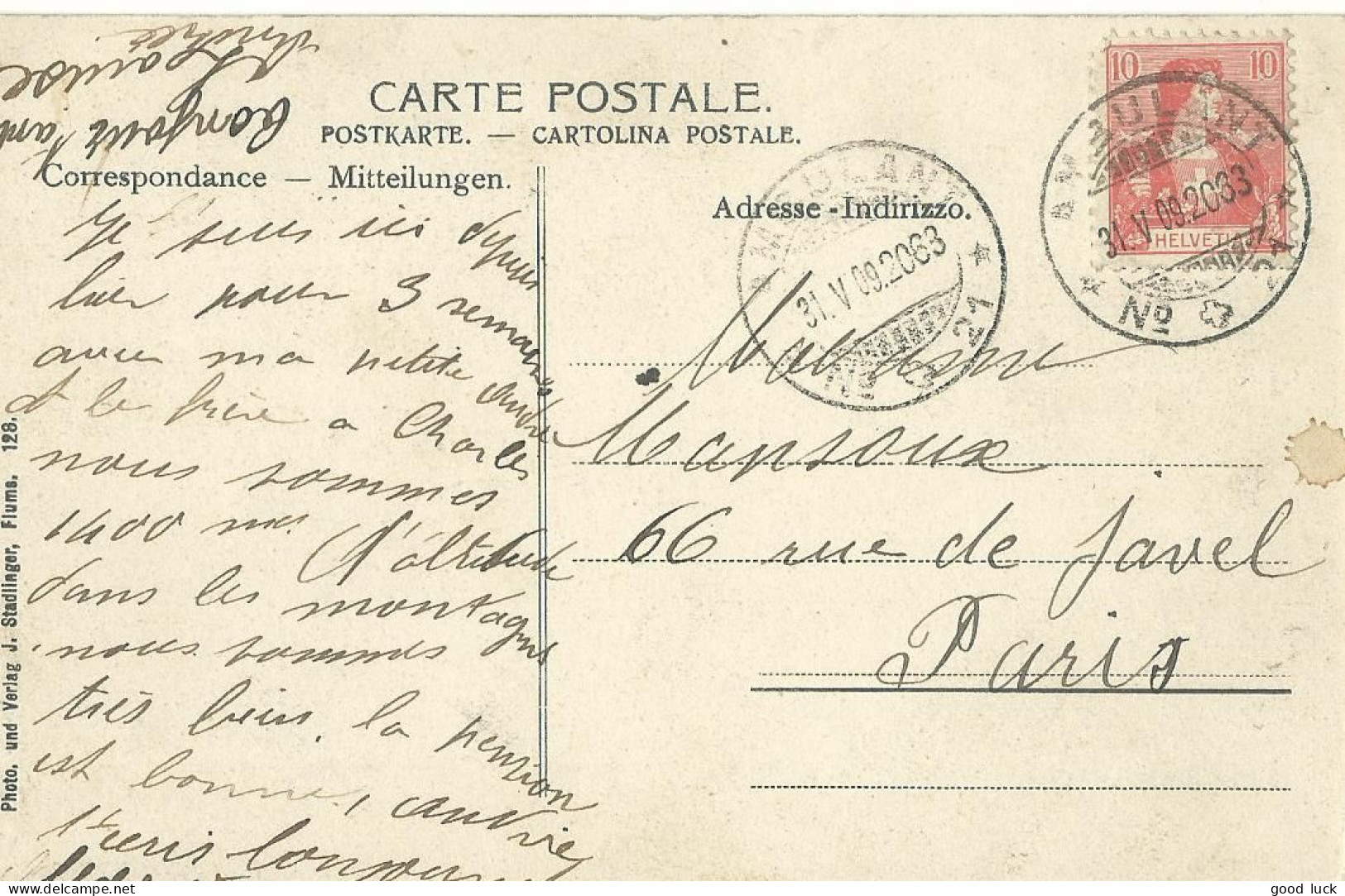 SUISSE CARTE  10c  AMBULANT N°21 POUR PARIS DE 1909 LETTRE COVER - Covers & Documents