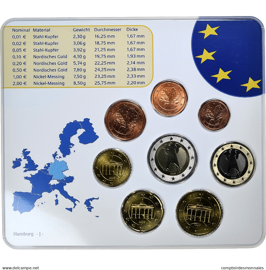 République Fédérale Allemande, Set 1 Ct. - 2 Euro, FDC, Coin Card, 2005 - Germany