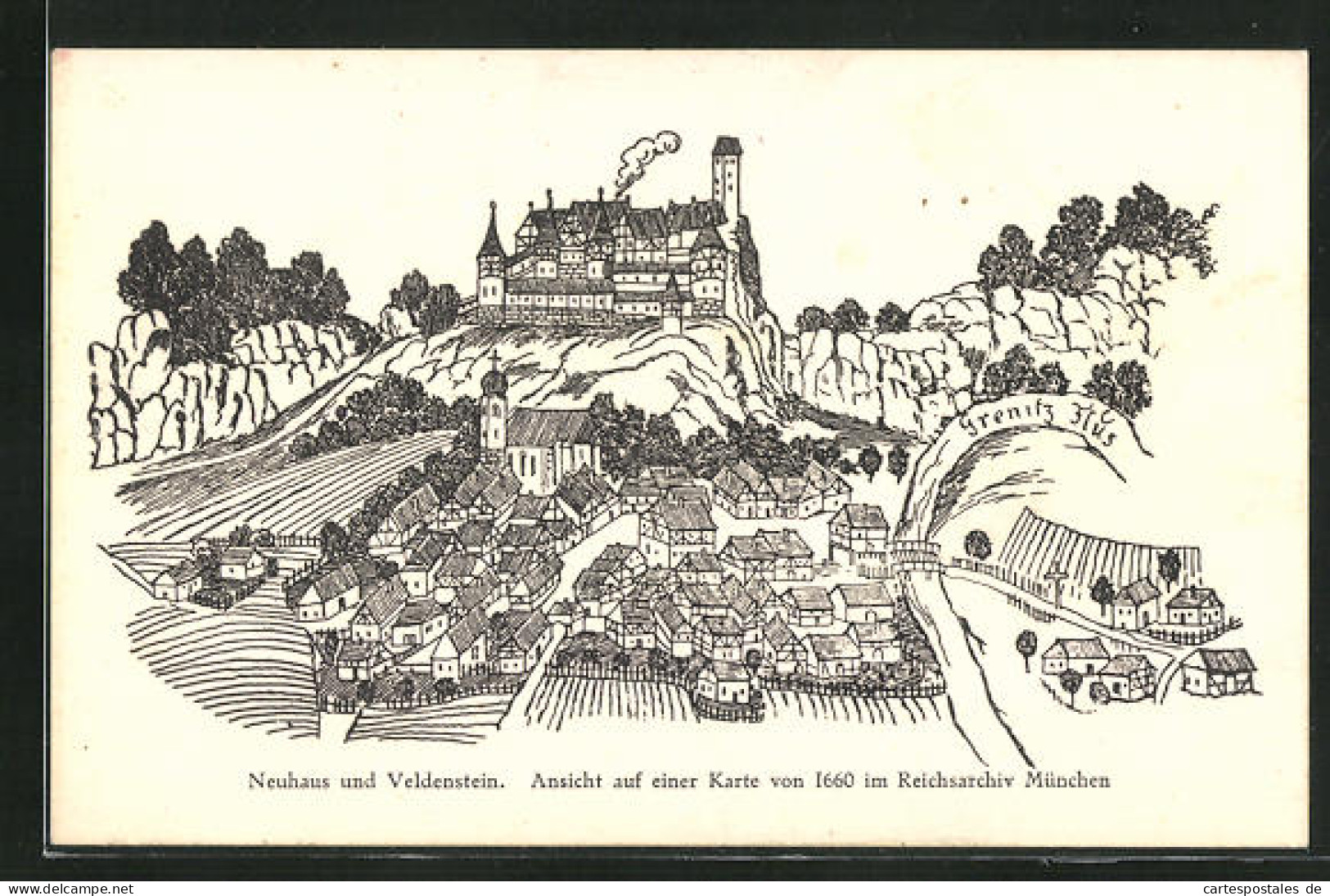 AK Neuhaus, Ortsansicht Mit Burg Veldenstein, Ansicht Von 1660  - Otros & Sin Clasificación