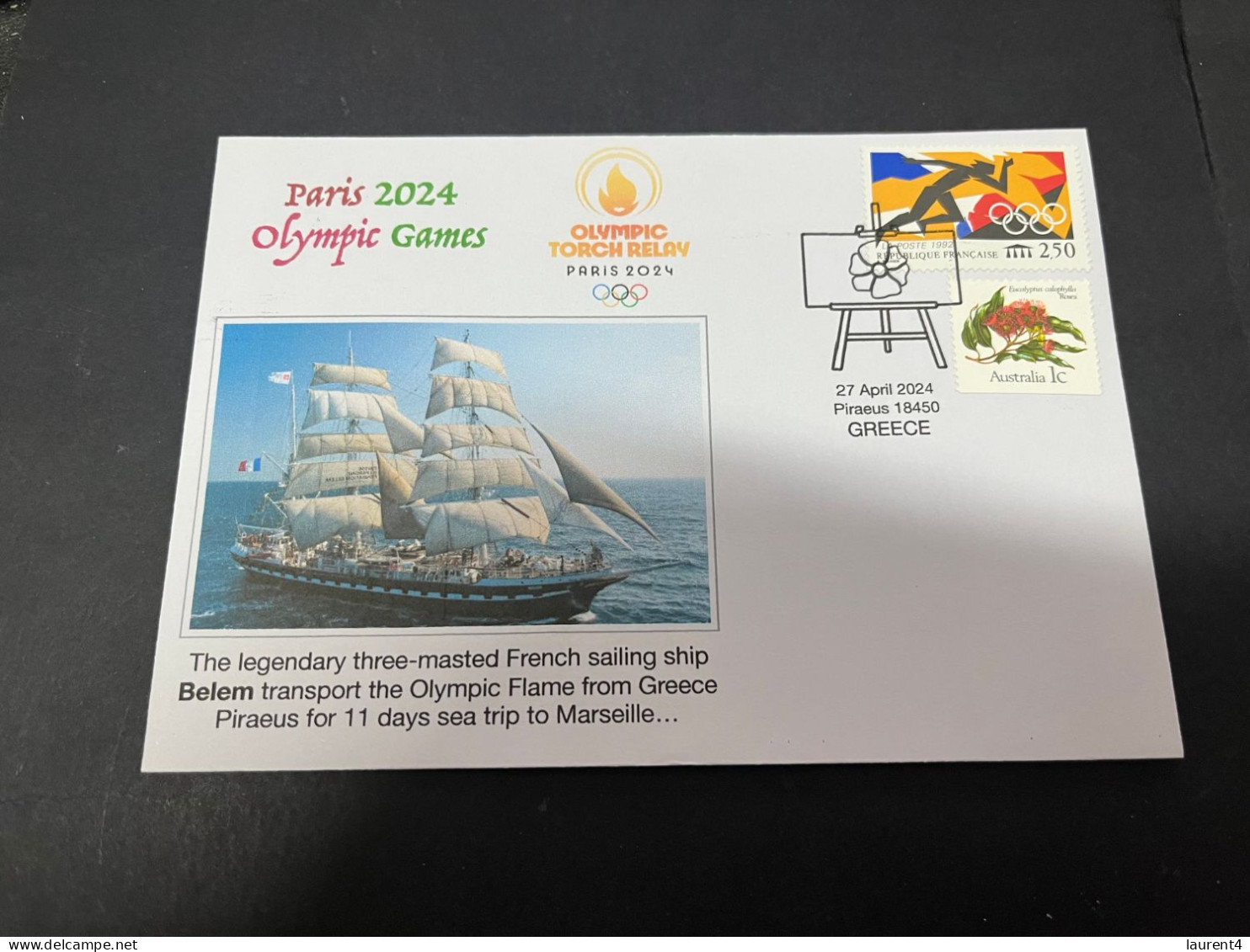 27-4-2024 (3 Z 12) Paris Olympic Games 2024 - Olympic Flame Travel From Piraeus To Marseille On Sail Ship BELEM - Sommer 2024: Paris