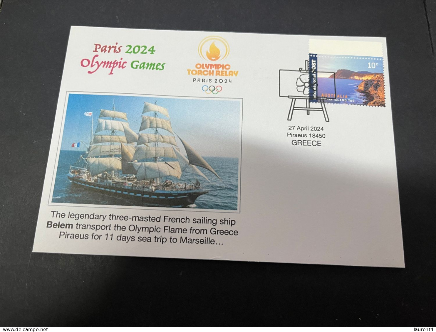 27-4-2024 (3 Z 12) Paris Olympic Games 2024 - Olympic Flame Travel From Piraeus To Marseille On Sail Ship BELEM - Eté 2024 : Paris