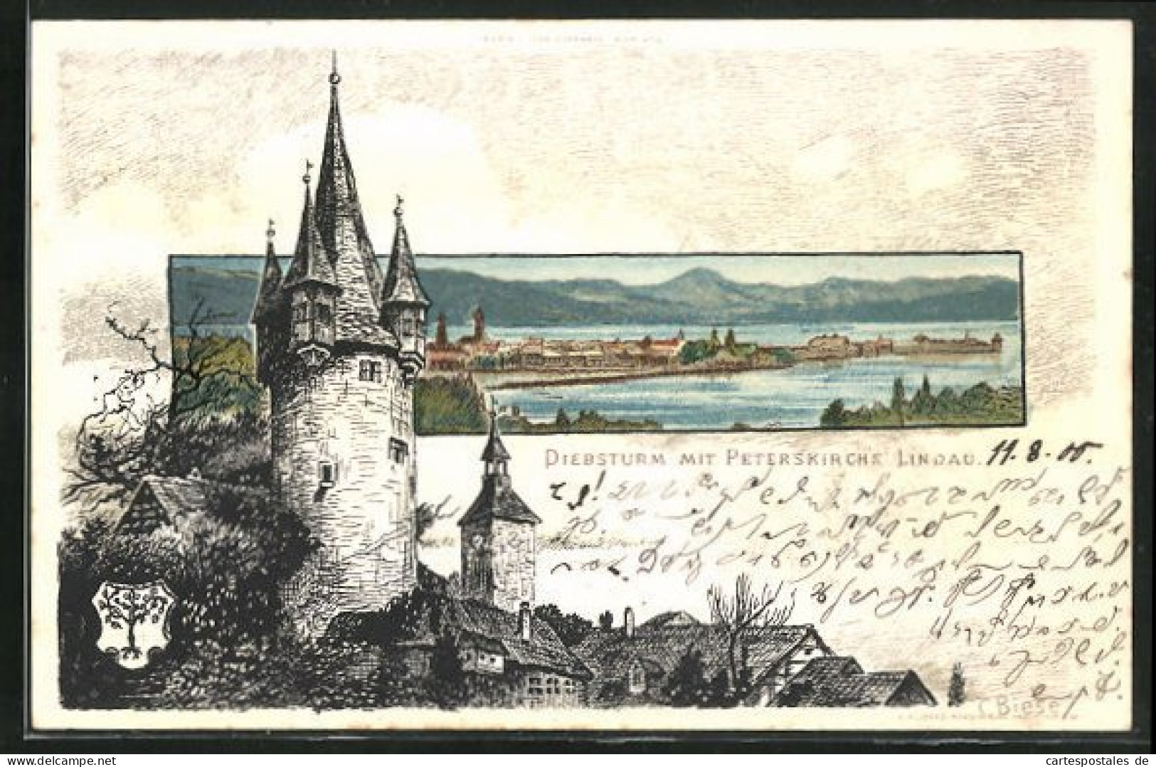 Künstler-AK Carl Biese: Lindau, Diebsturm Mit Peterskirche  - Other & Unclassified