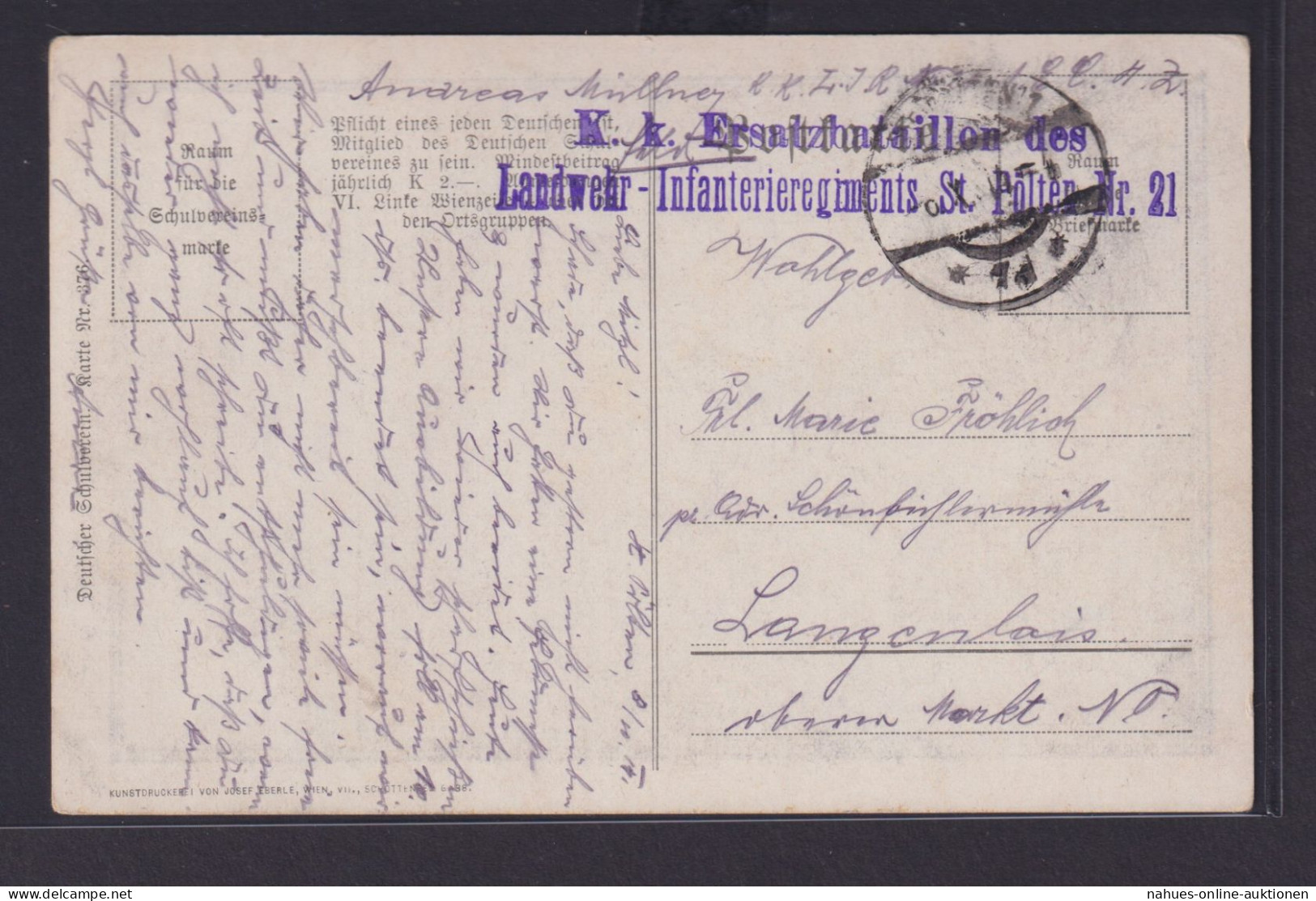 Ansichtskarte Deutscher Schulverein Böhmen Österreich Stempel Landwehr Infanteri - Böhmen Und Mähren
