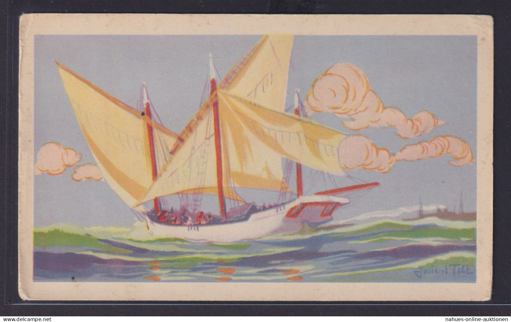 Ansichtskarte Künstlerkarte Sign. Julien Telk Handgemalt Segelschiff Auf See - Non Classés